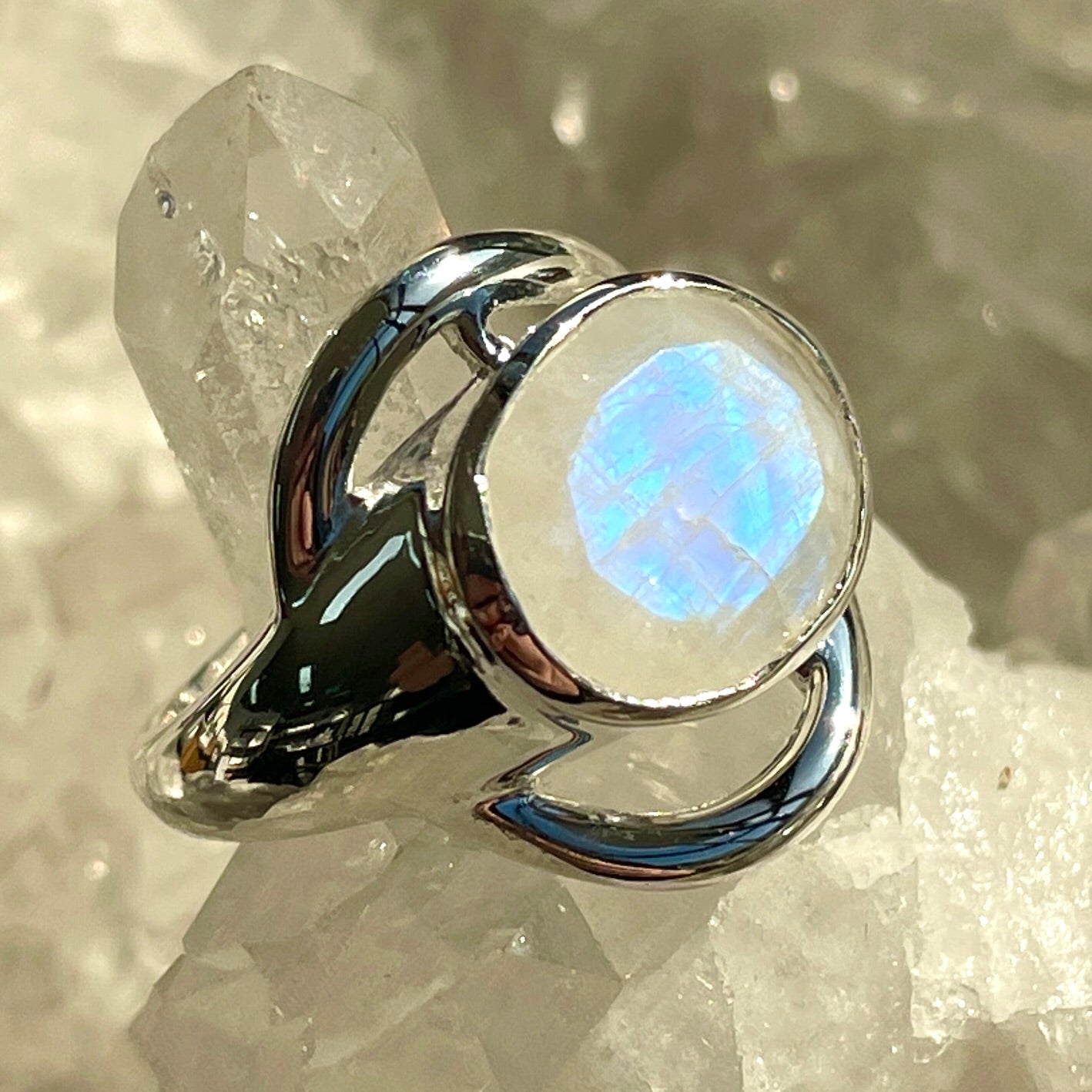 Rainbow Moonstone Sterling Silver Ring - SR1