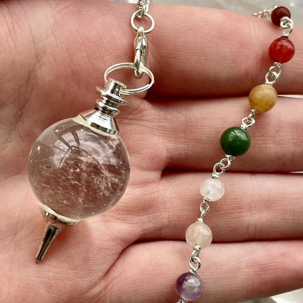 Clear Qtz-Ball Pendulum-Chakra Chain