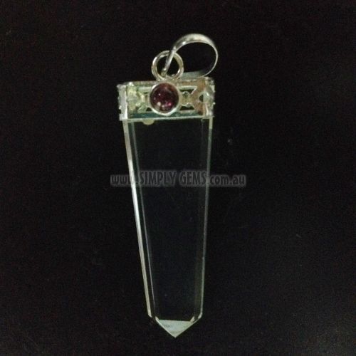 Flat Pendant Clear Quartz with Garnet
