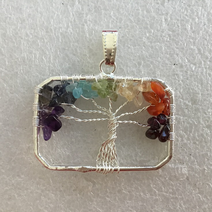 Pendant - Tree of Life - Rectangle- Chakra - 1pc