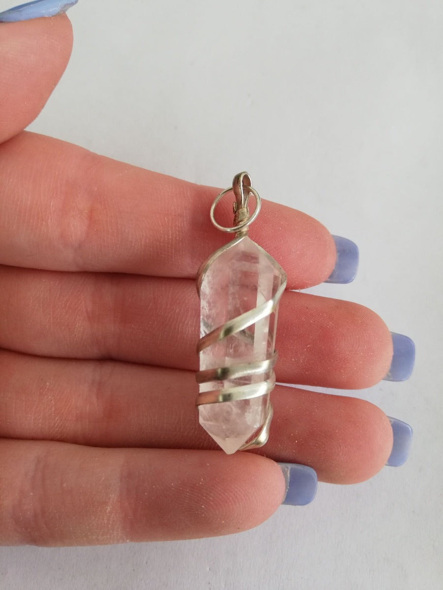 Clear Quartz - Wire Wrapped DT Point Pendant