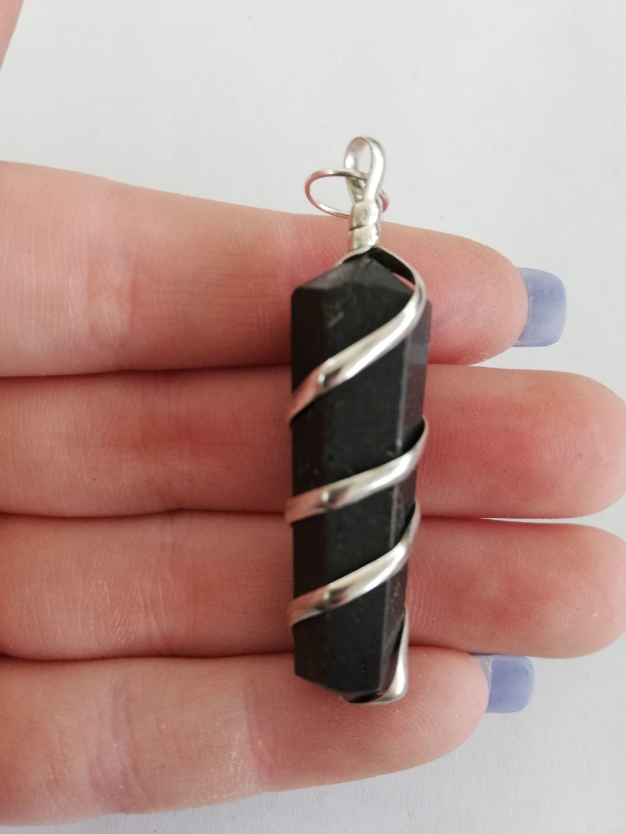 Black Tourmaline - Wire Wrapped DT Point Pendant