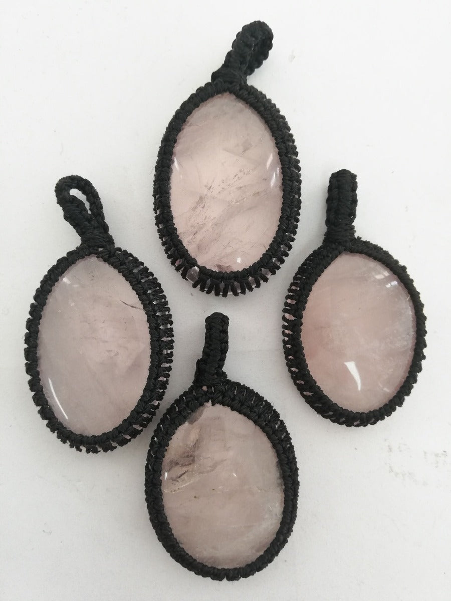 Macrame Pendant - Rose Quartz