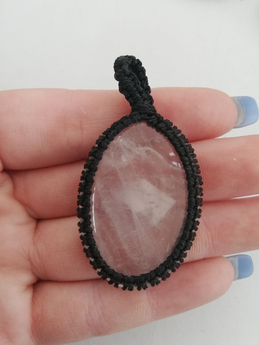 Macrame Pendant - Rose Quartz