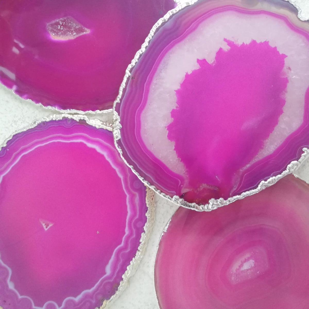 Agate Slice - Pink - Silver Plated