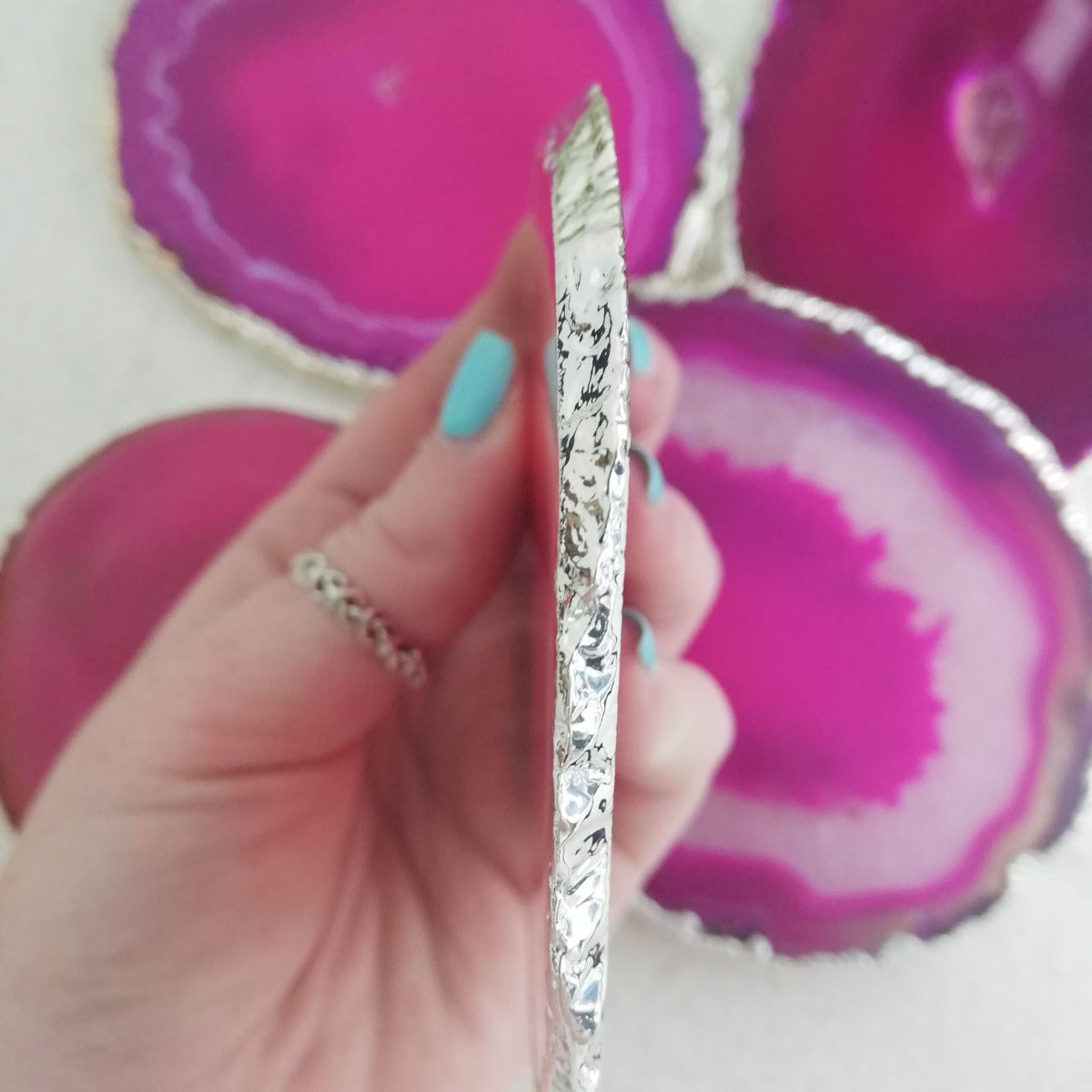 Agate Slice - Pink - Silver Plated