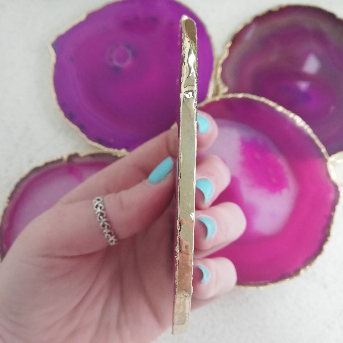 Agate Slice - Pink - Gold Plated