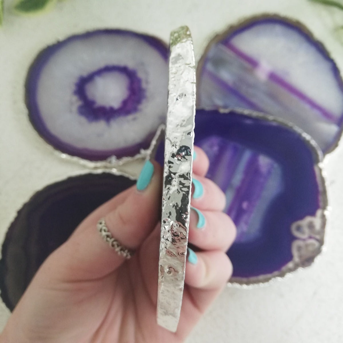 Agate Slice - Purple - Silver Plated