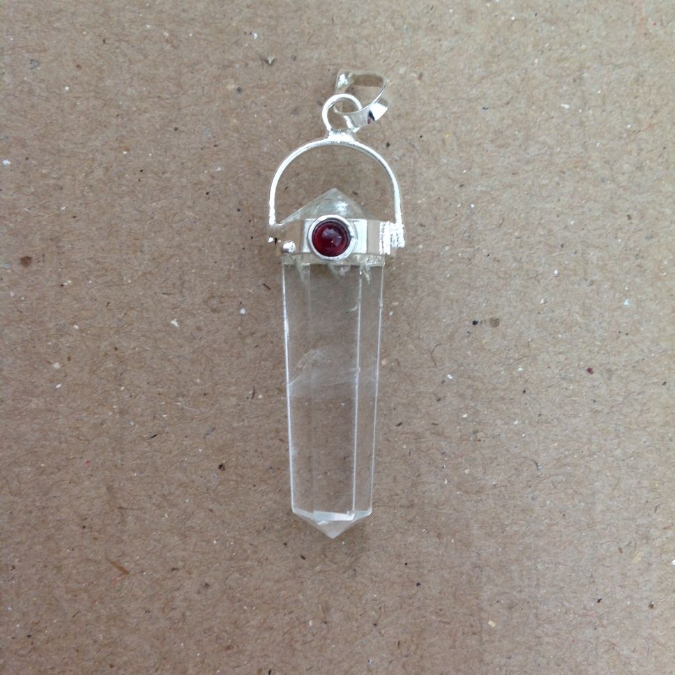 Clear Quartz - DT Pendant with Garnet
