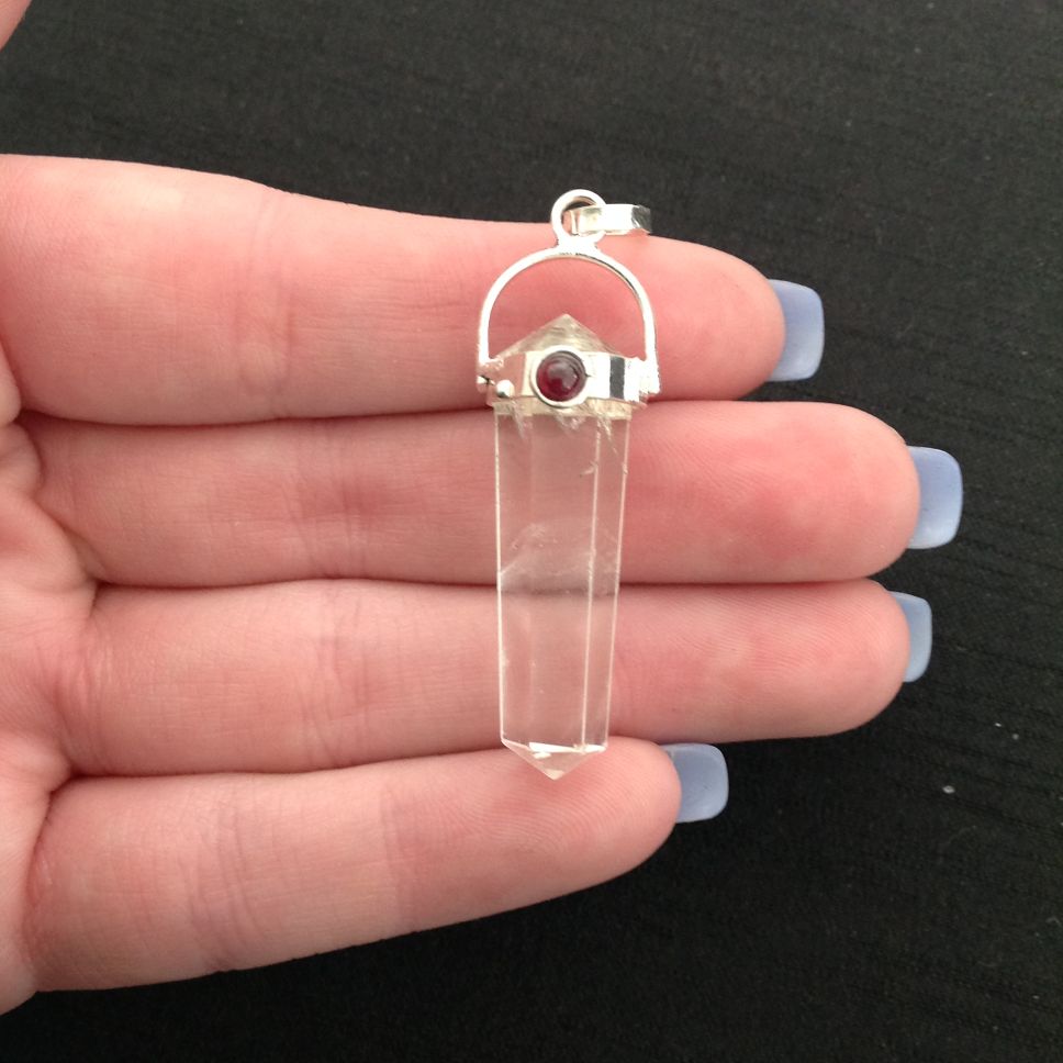 Clear Quartz - DT Pendant with Garnet