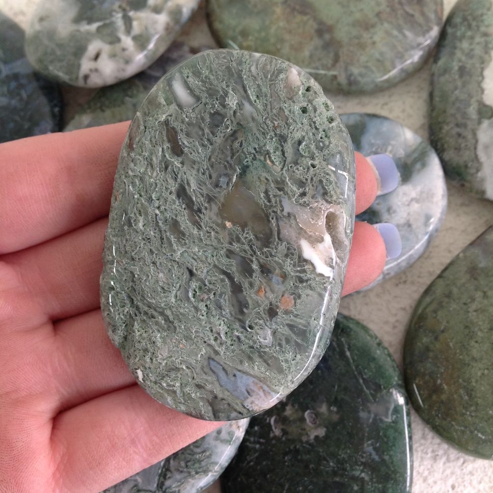 Moss Agate Pocket Palmstone - 6cm