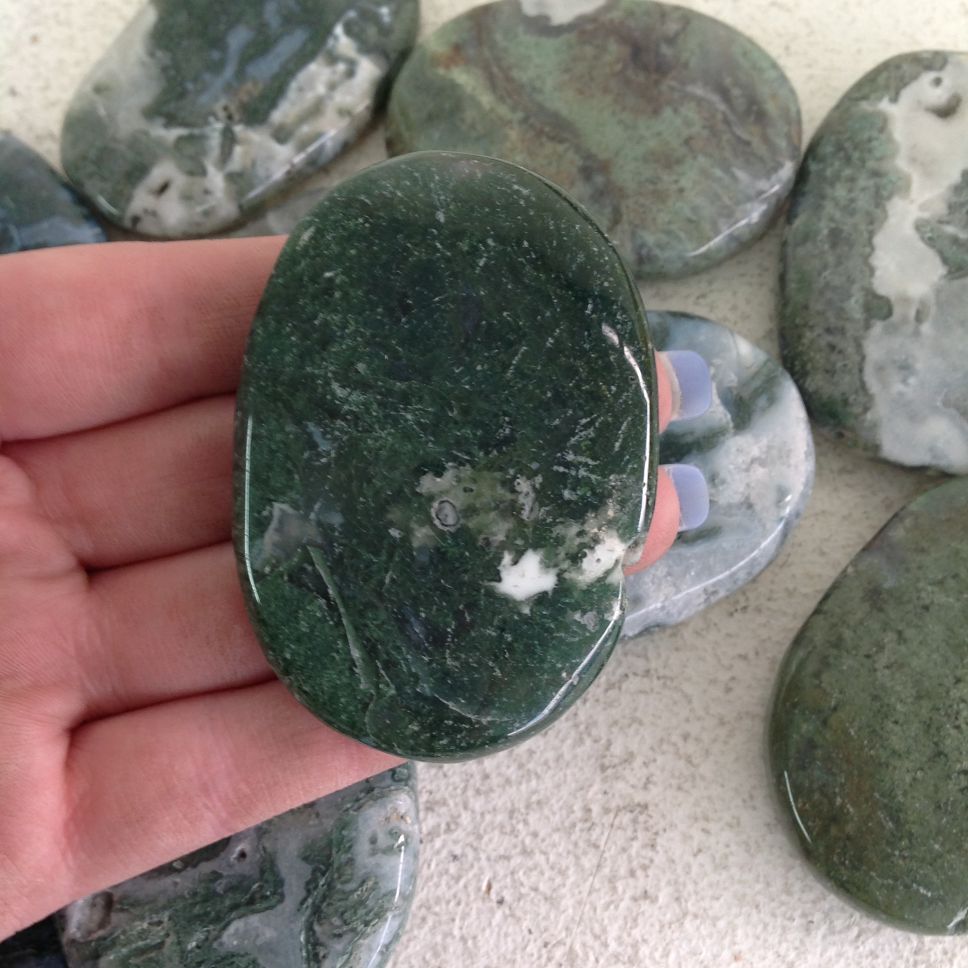 Moss Agate Pocket Palmstone - 6cm