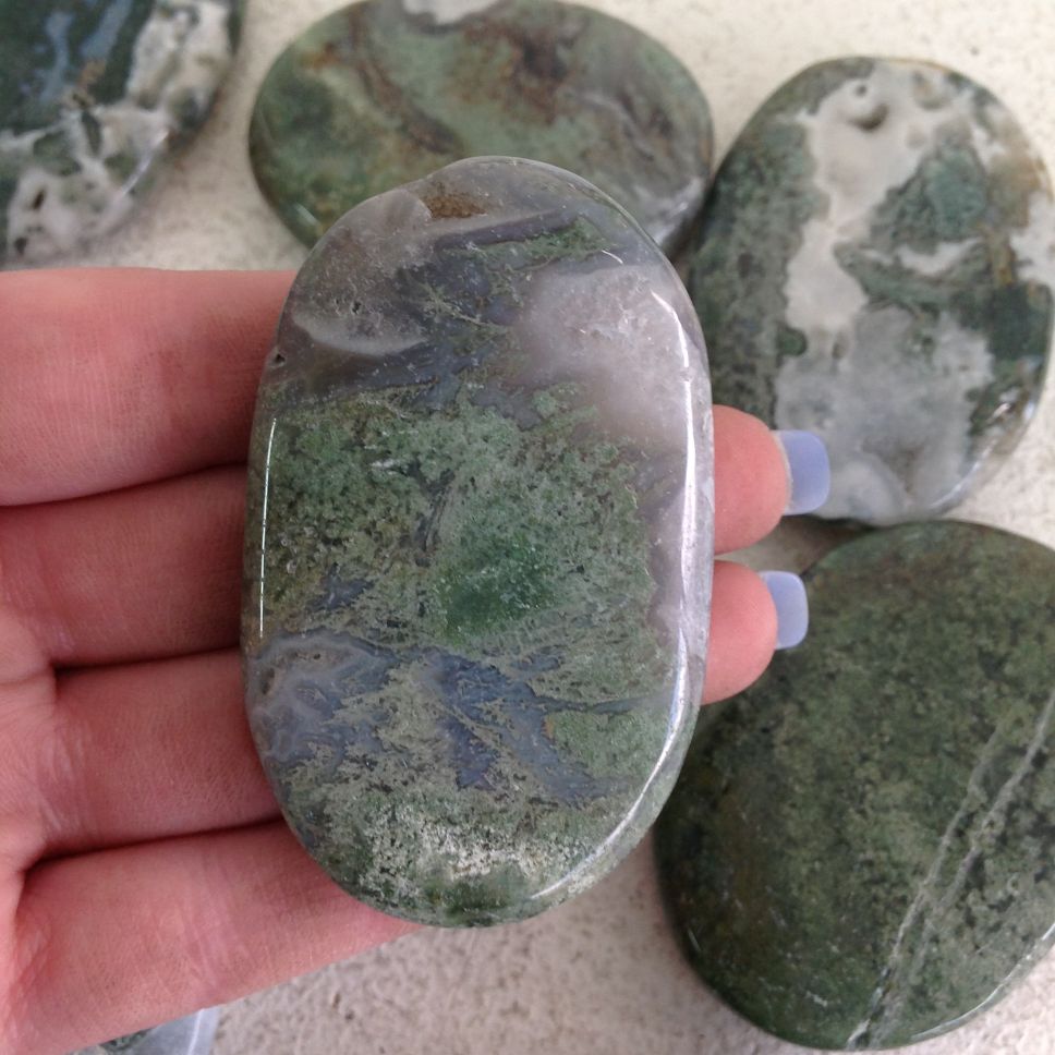 Moss Agate Pocket Palmstone - 6cm