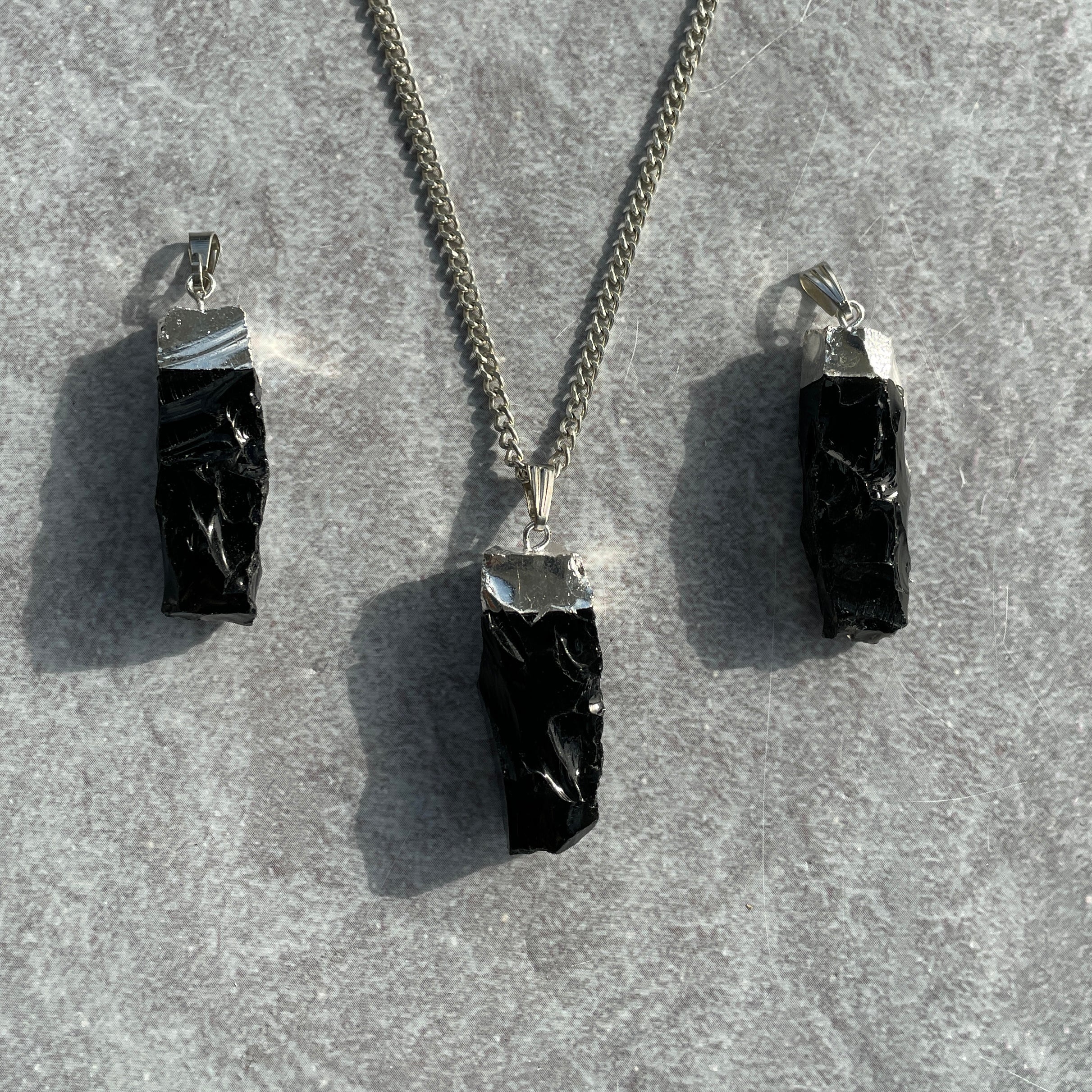 Black Obsidian Rough Capped Pendant