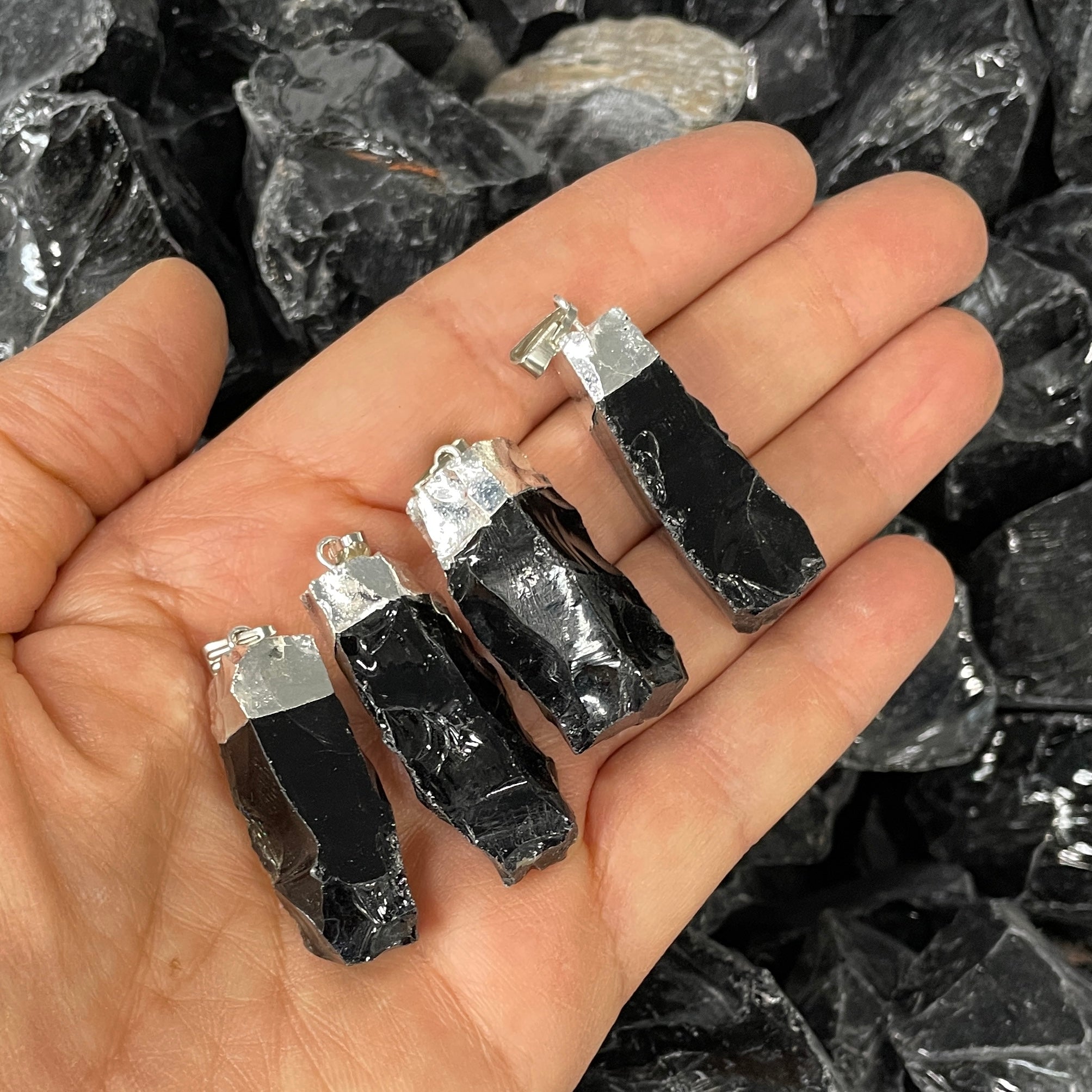 Black Obsidian Rough Capped Pendant