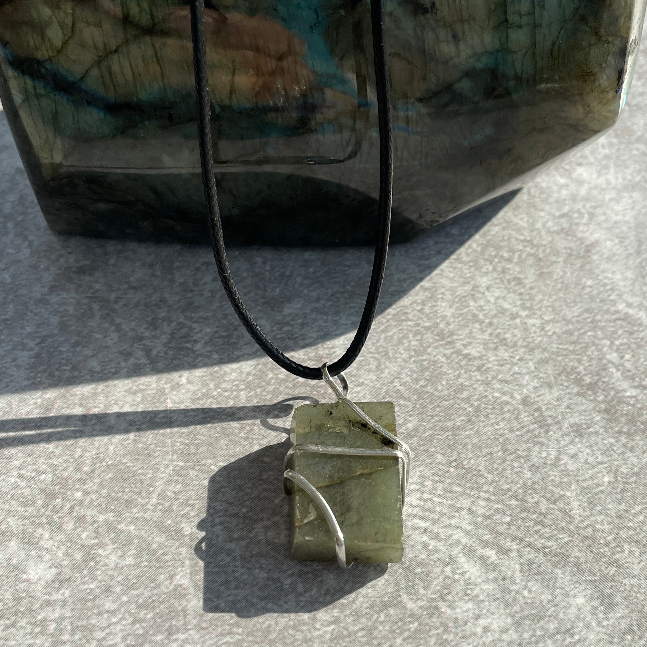Labradorite Wire Wrapped Square Pendant