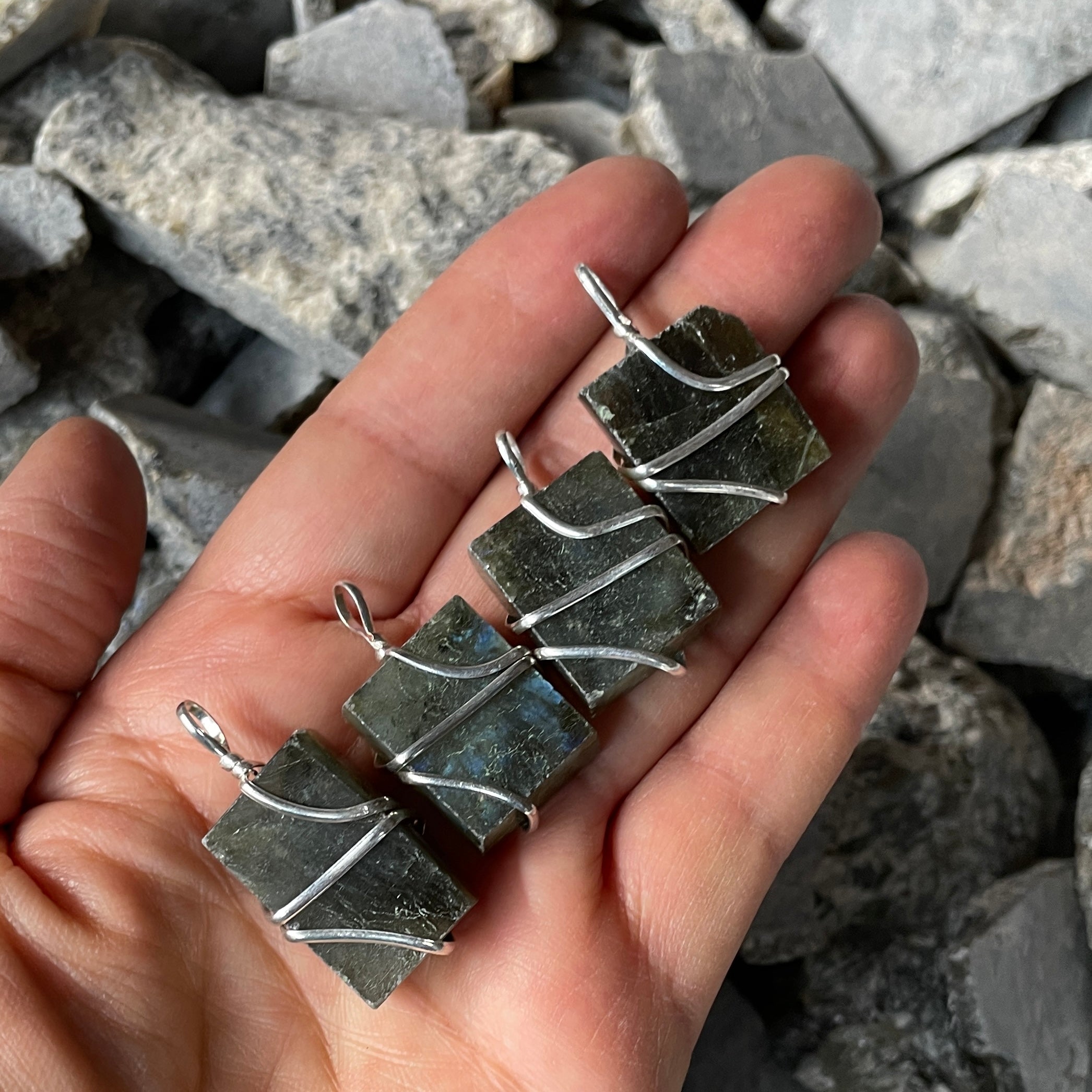 Labradorite Wire Wrapped Square Pendant