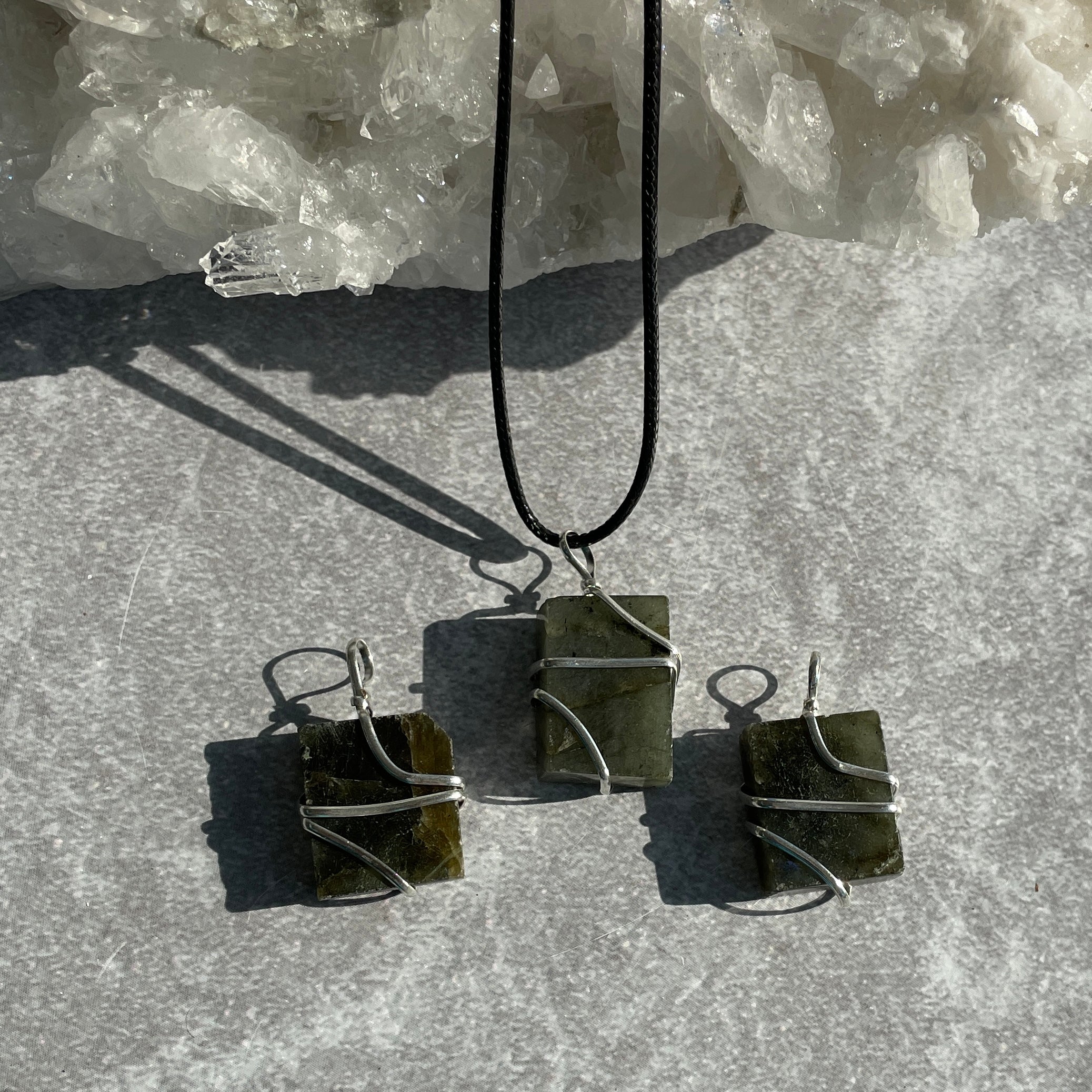 Labradorite Wire Wrapped Square Pendant
