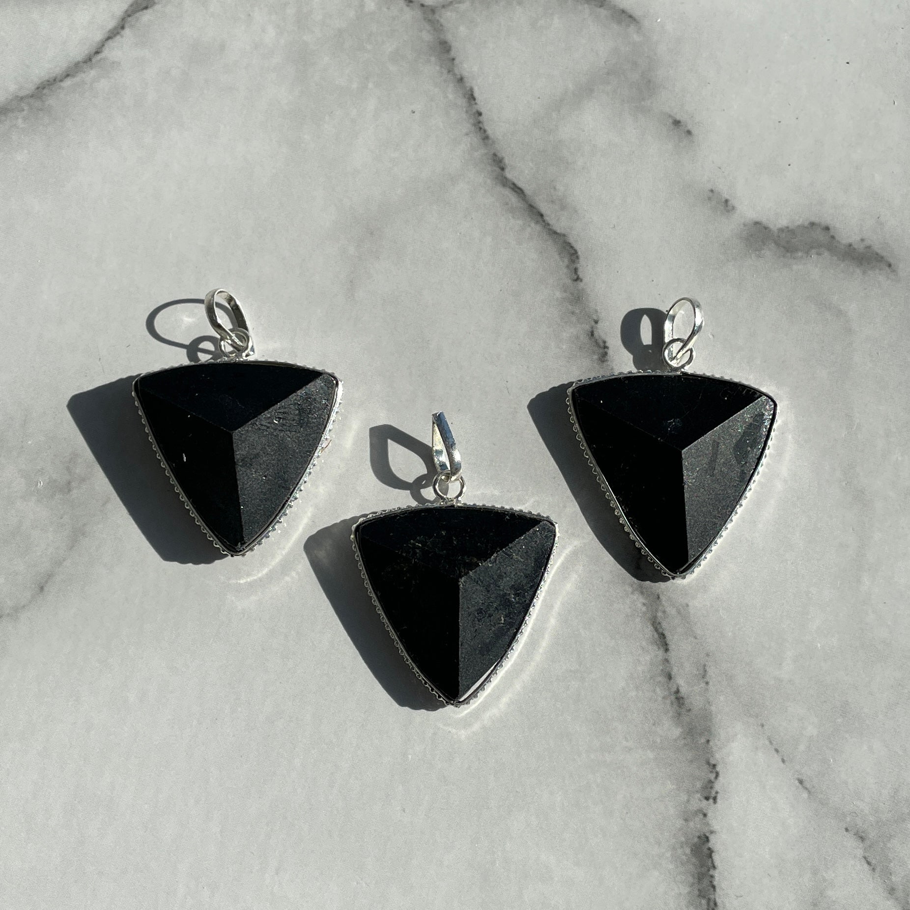 Bl.Tourmaline Triangular Pendant - Silver Lined
