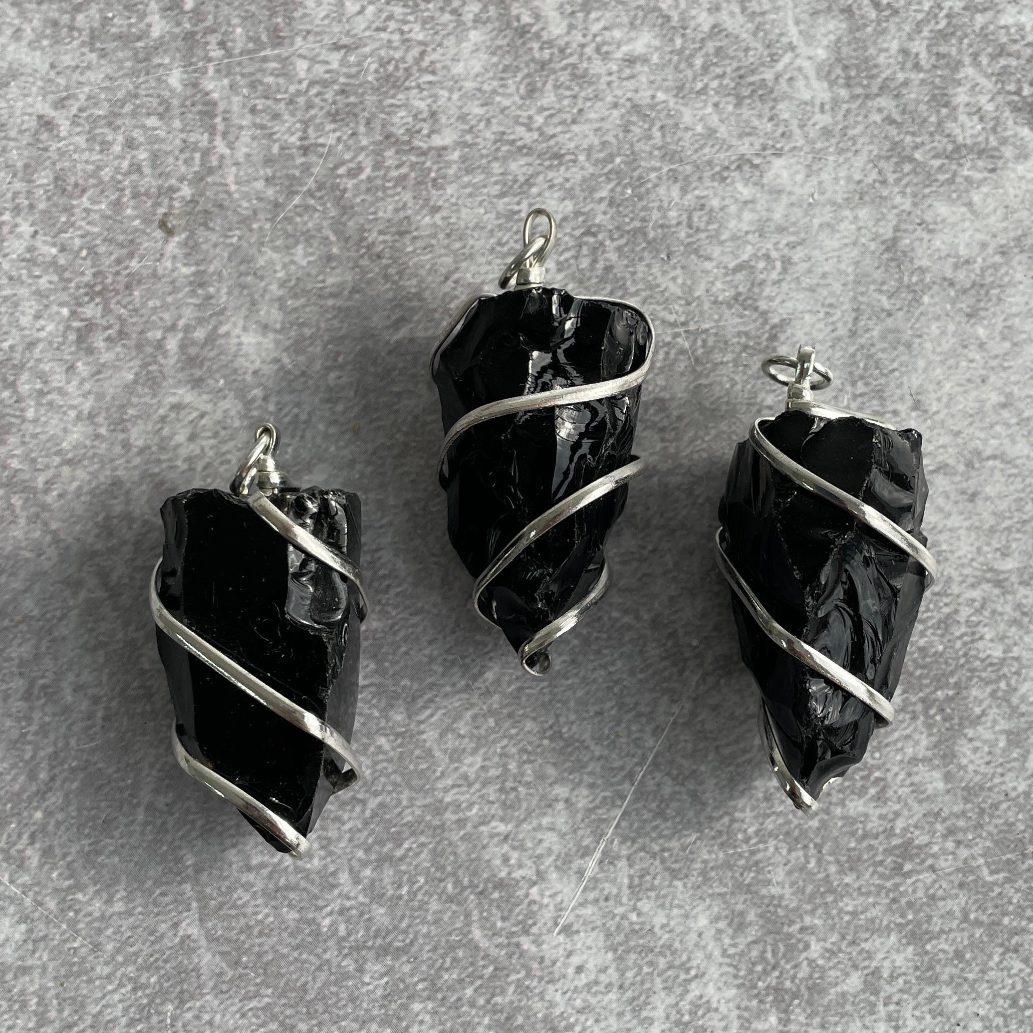 Wire Wrapped Rough Pendant - Black Obsidian