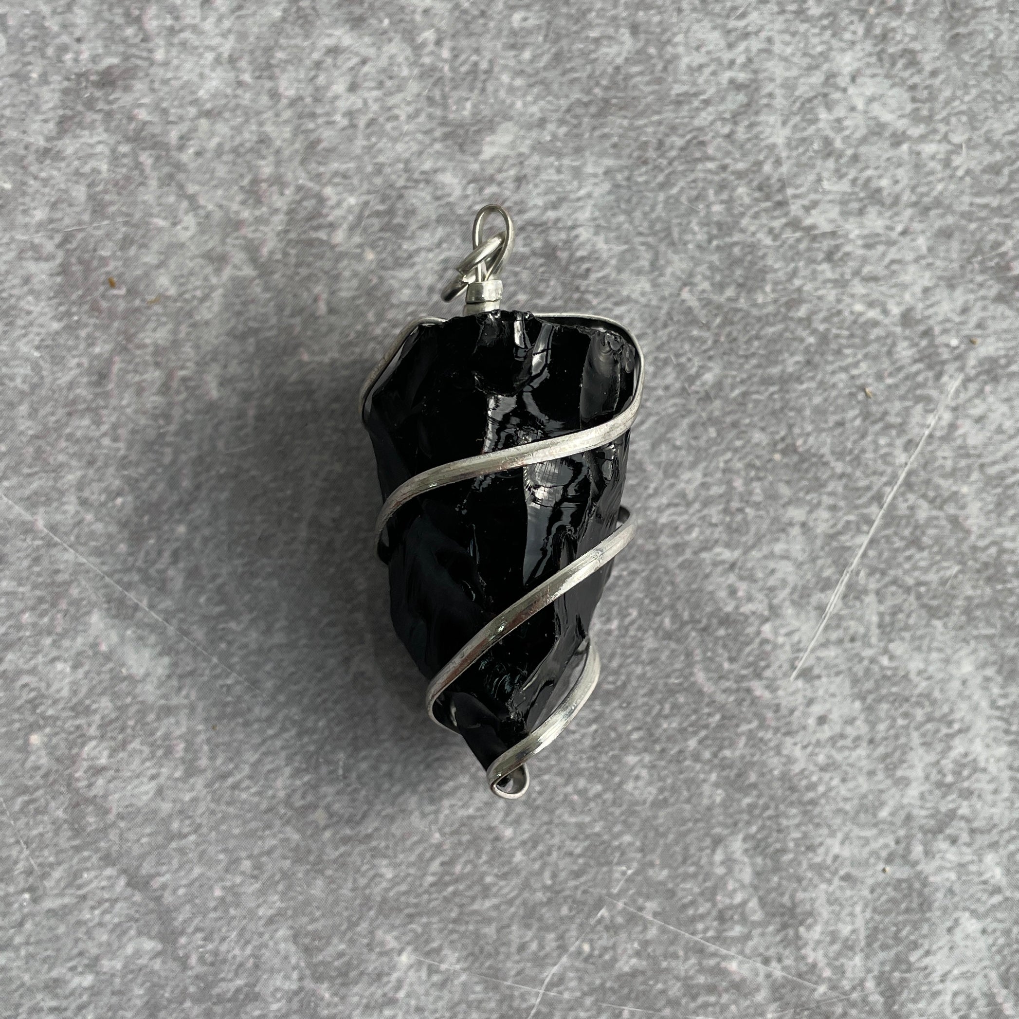 Wire Wrapped Rough Pendant - Black Obsidian