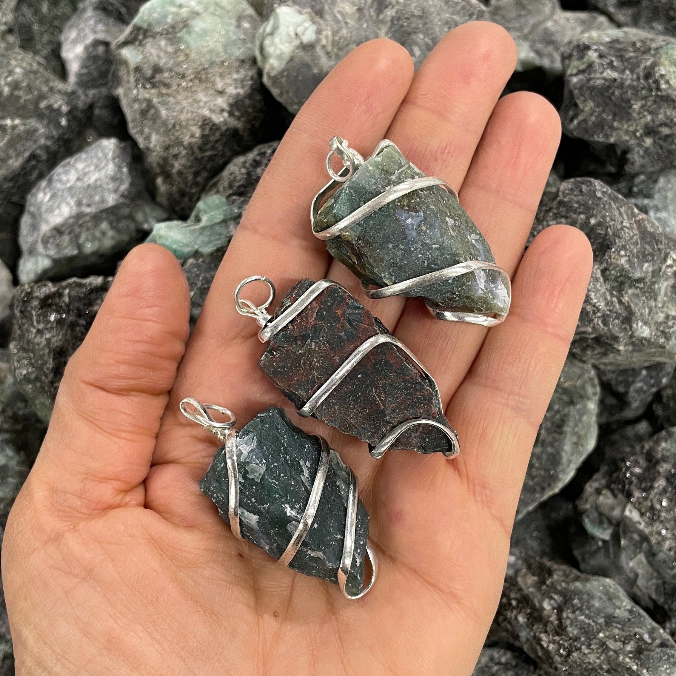Wire Wrapped Rough Pendant - Moss Agate