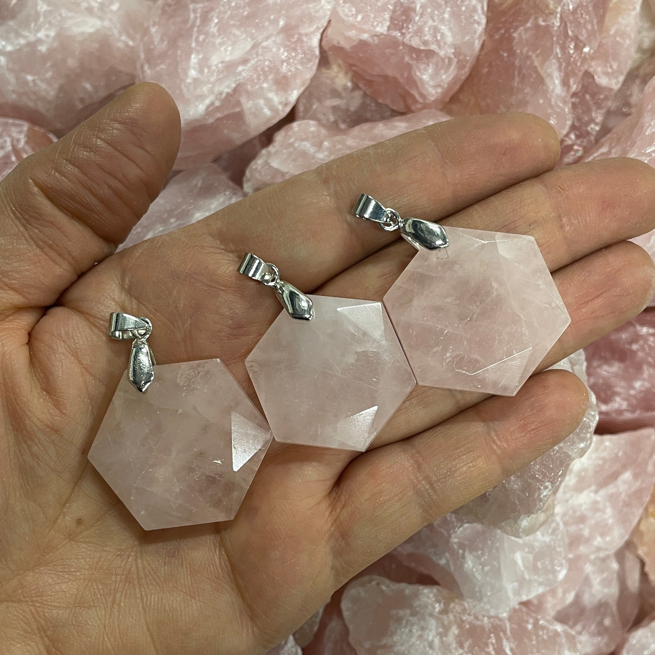 Rose Quartz Hexagonal Pendant