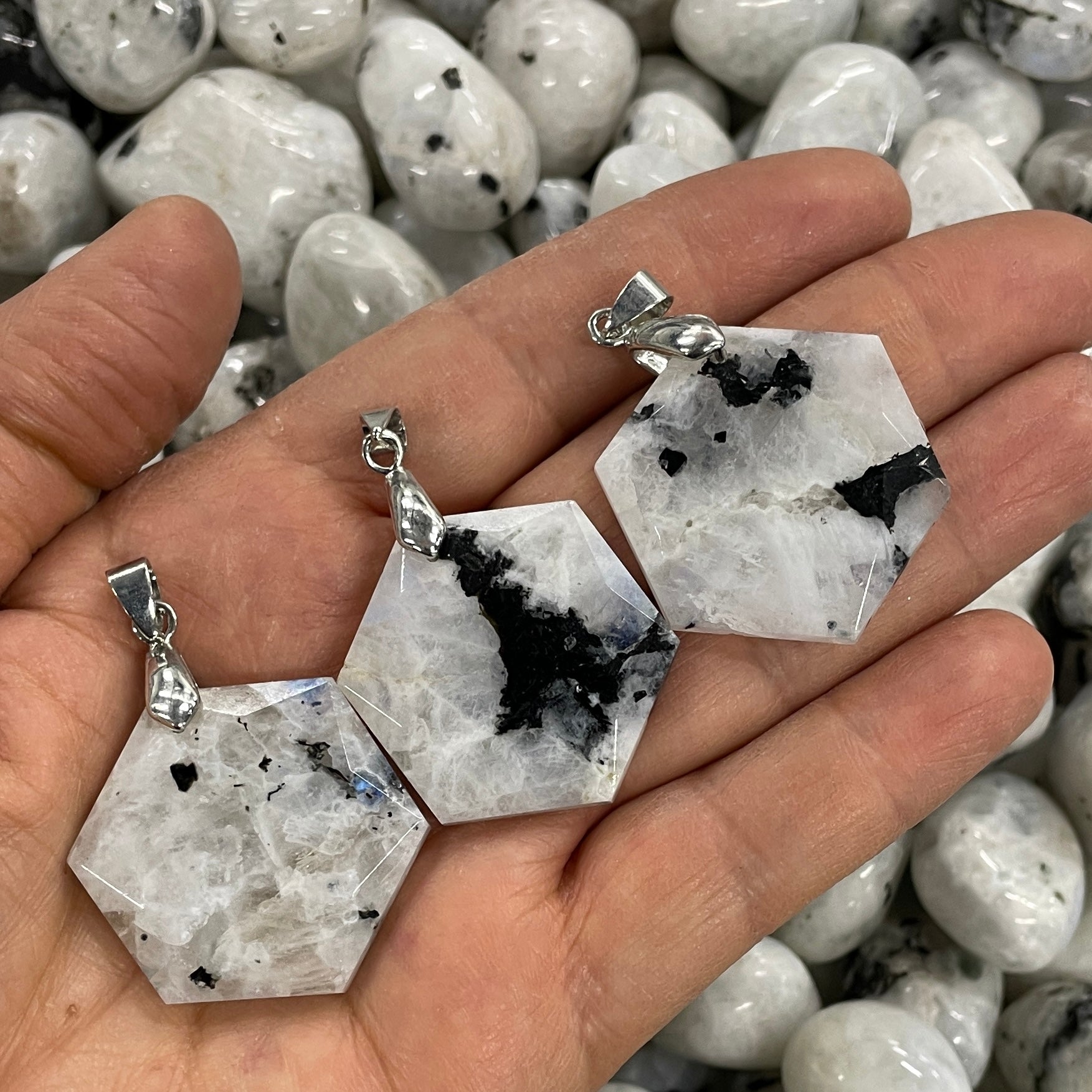 Rainbow Moonstone Hexagonal Pendant