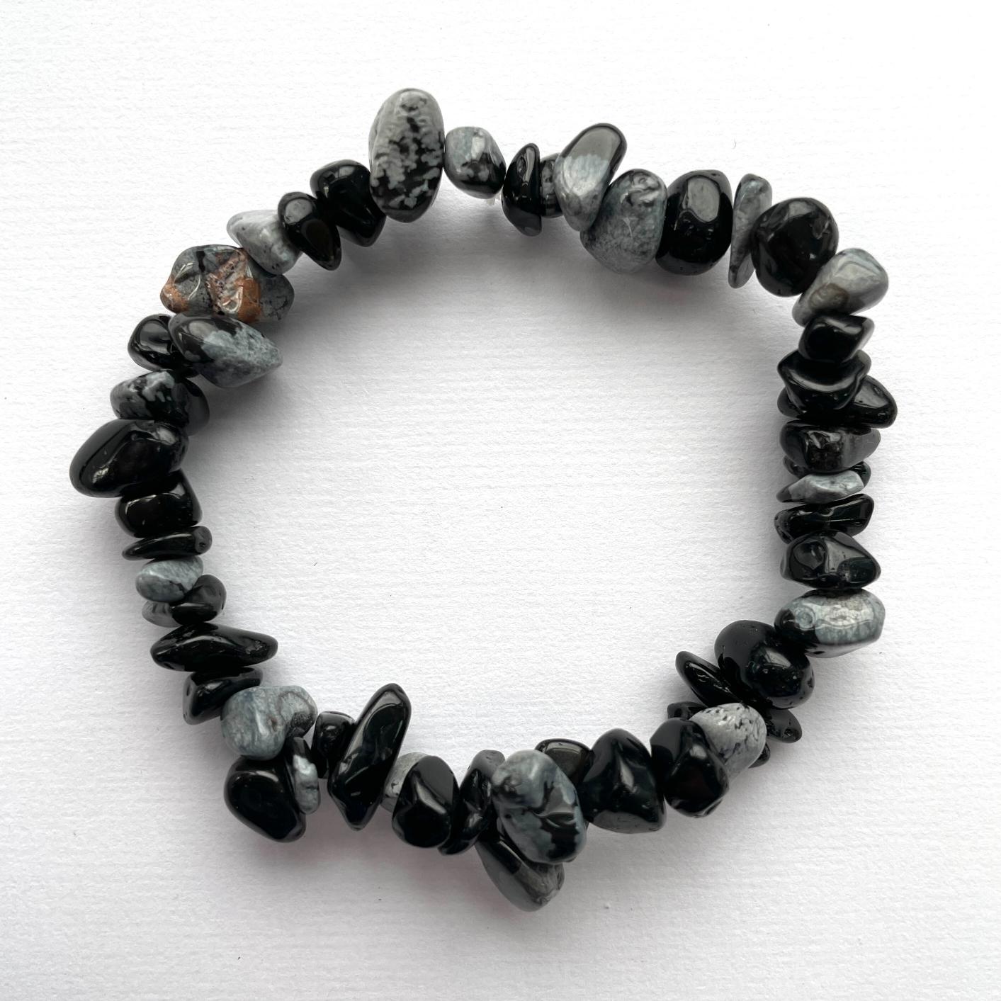 Snowflake Obsidian Chip Bracelet