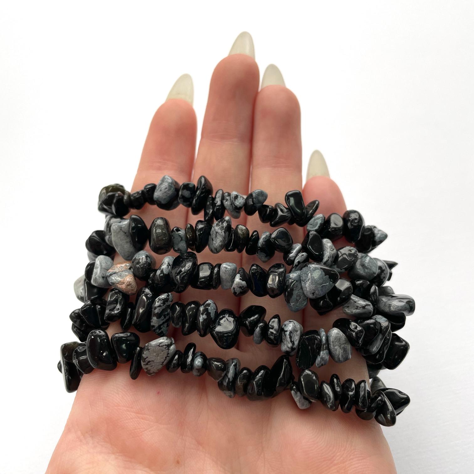Snowflake Obsidian Chip Bracelet