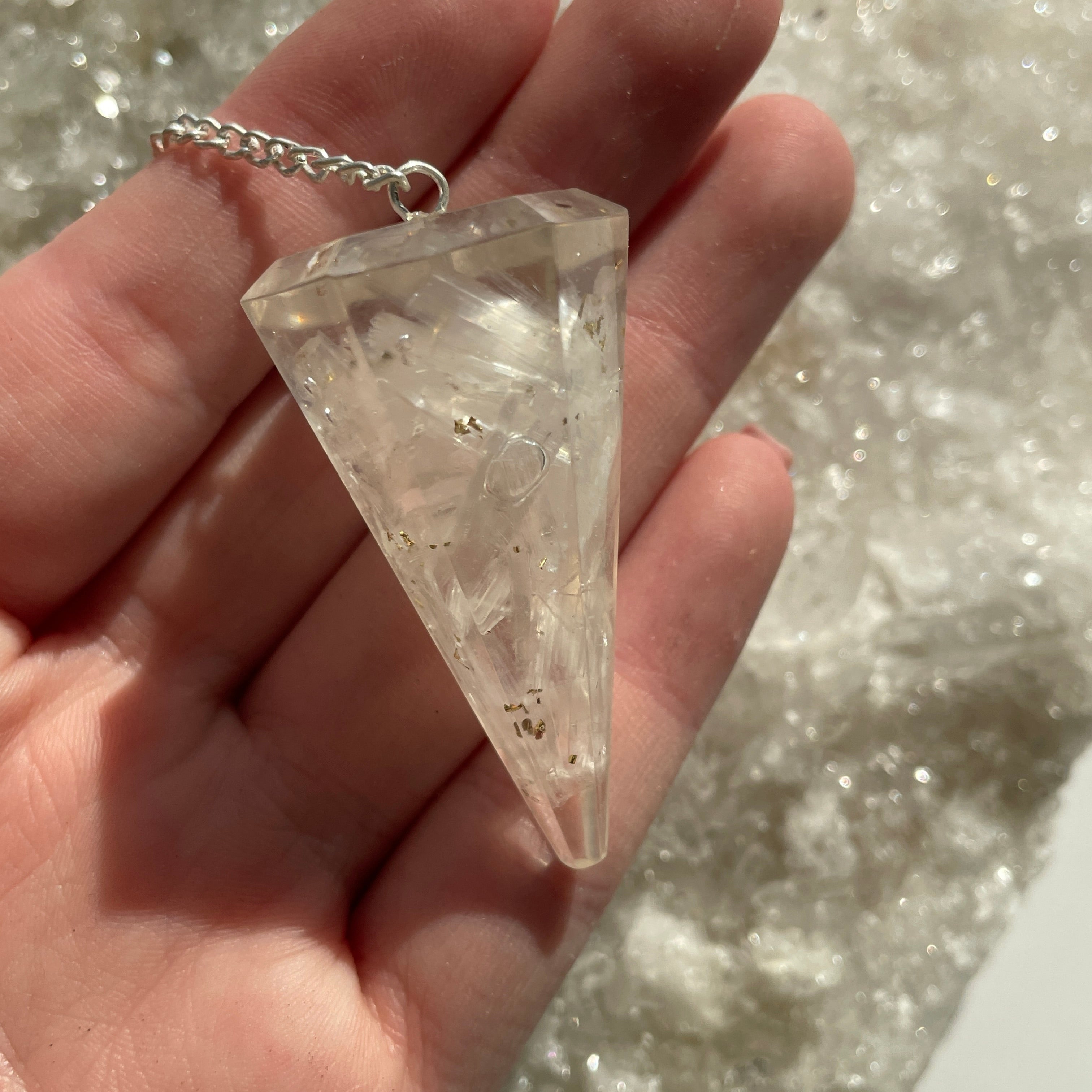 Orgonite Faceted Pendulum - Selenite