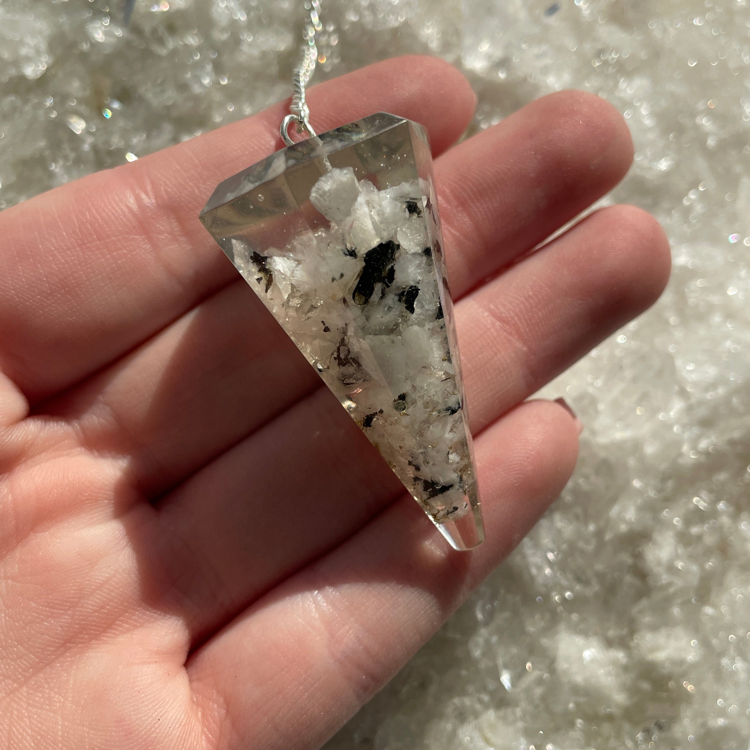 Orgonite Faceted Pendulum - Rainbow Moonstone