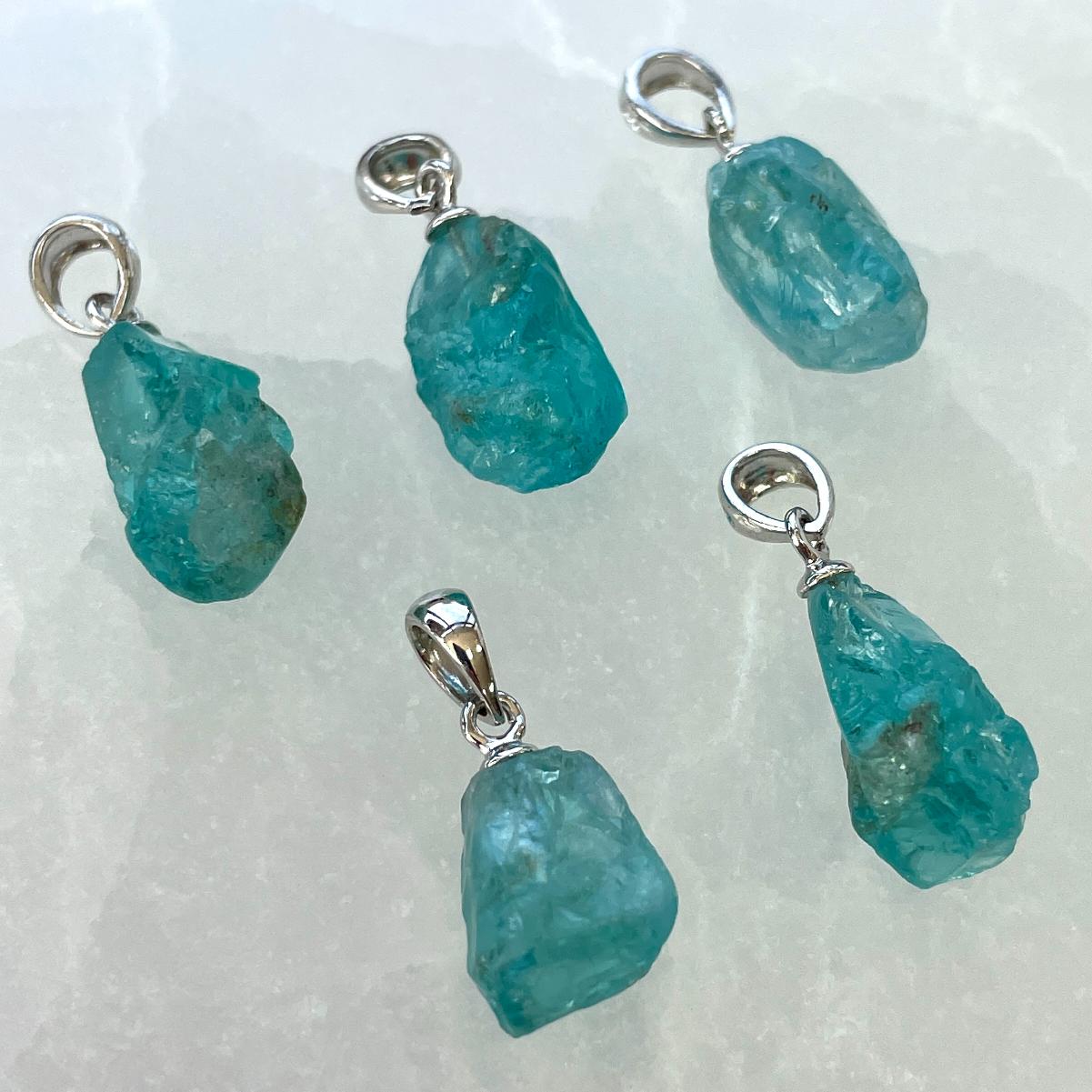 Blue Green Apatite AA Silver Pendant