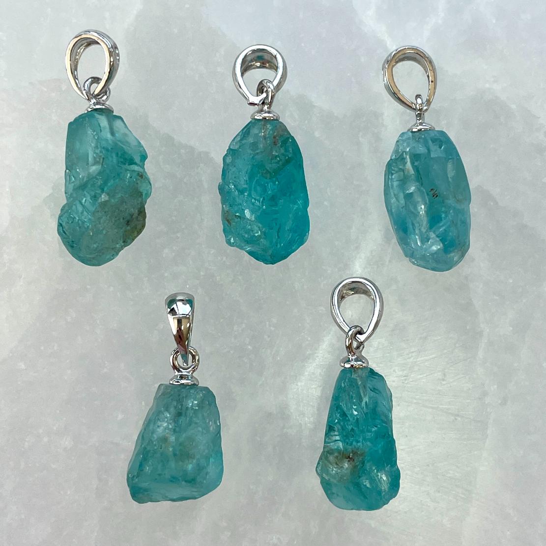 Blue Green Apatite AA Silver Pendant