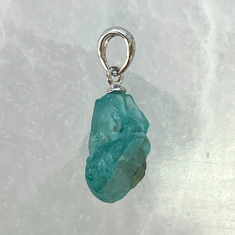 Blue Green Apatite AA Silver Pendant