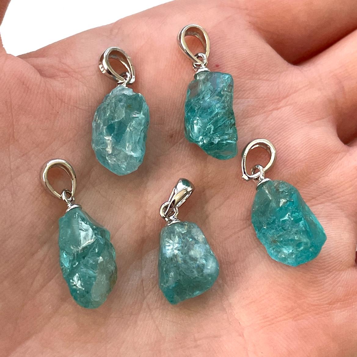 Blue Green Apatite AA Silver Pendant