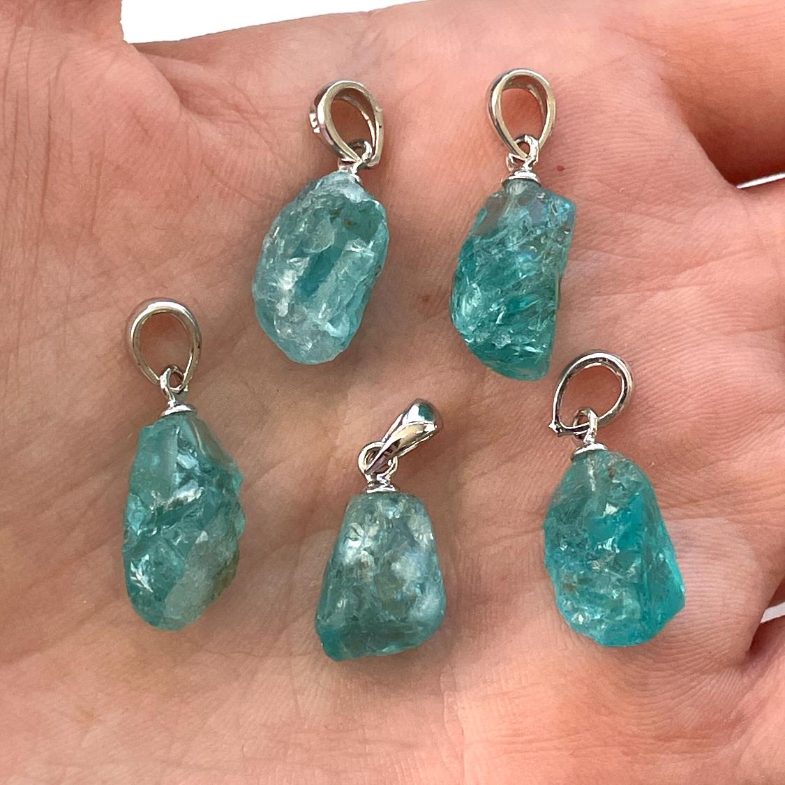 Blue Green Apatite AA Silver Pendant