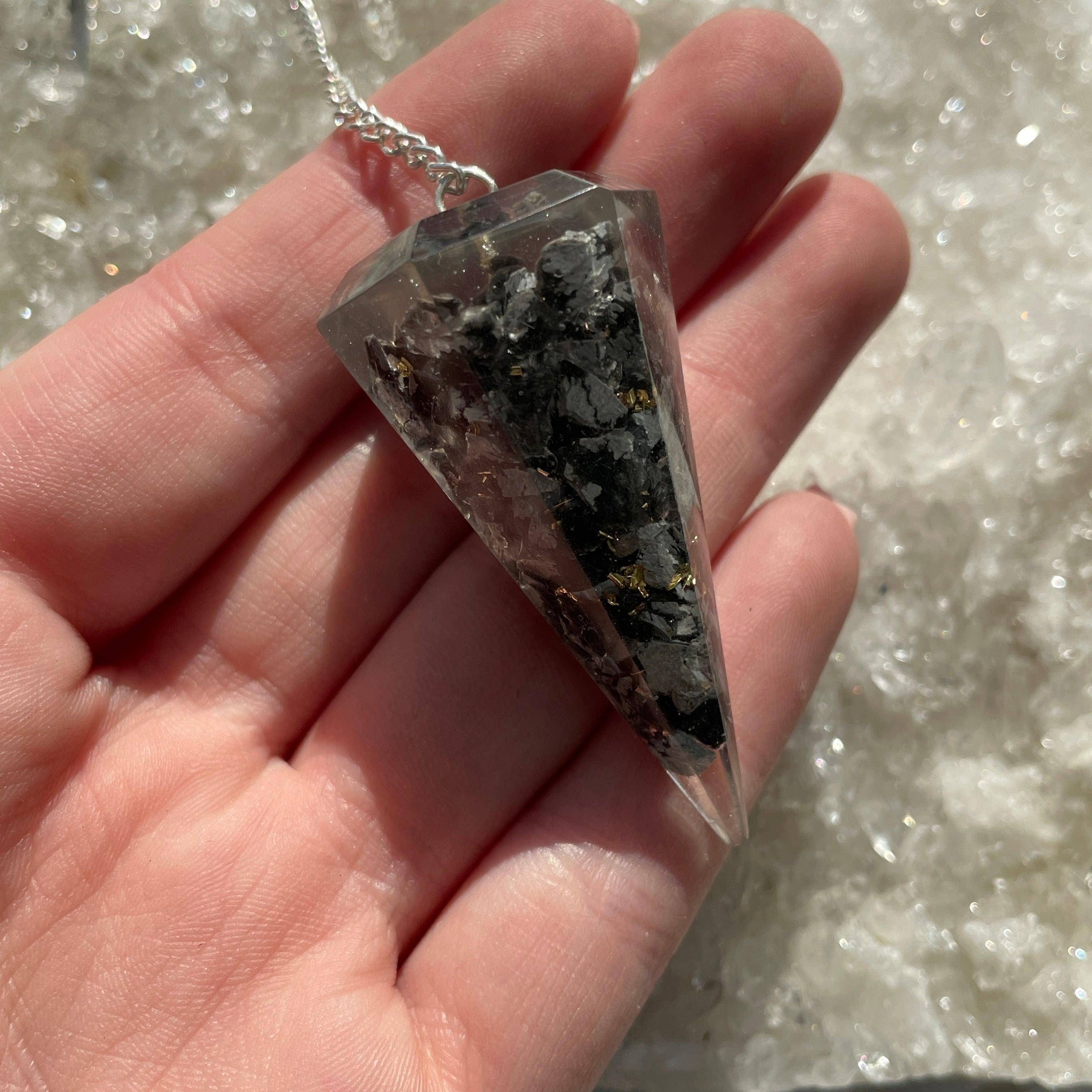 Orgonite Faceted Pendulum - Snowflake Obsidian