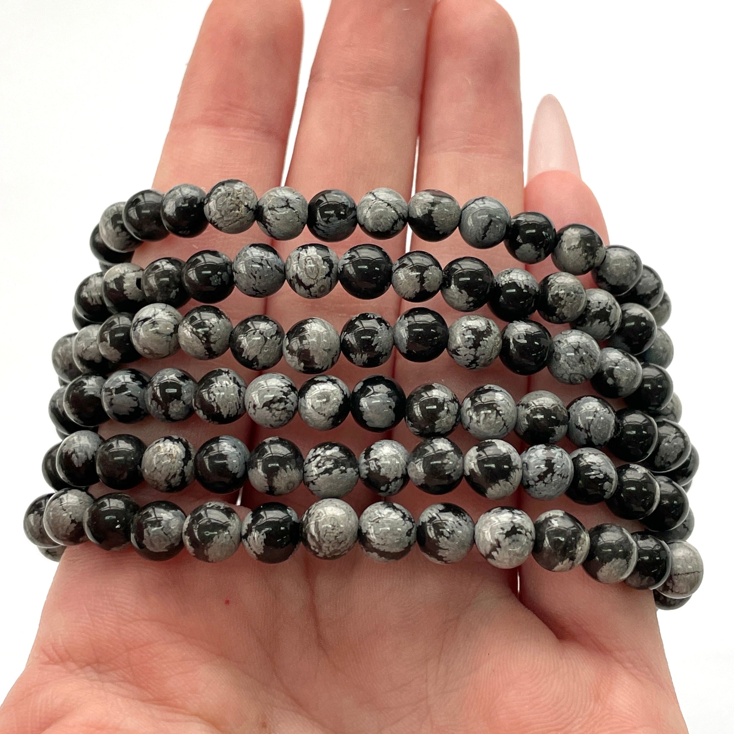 Snowflake Obsidian Beads Bracelet 6mm