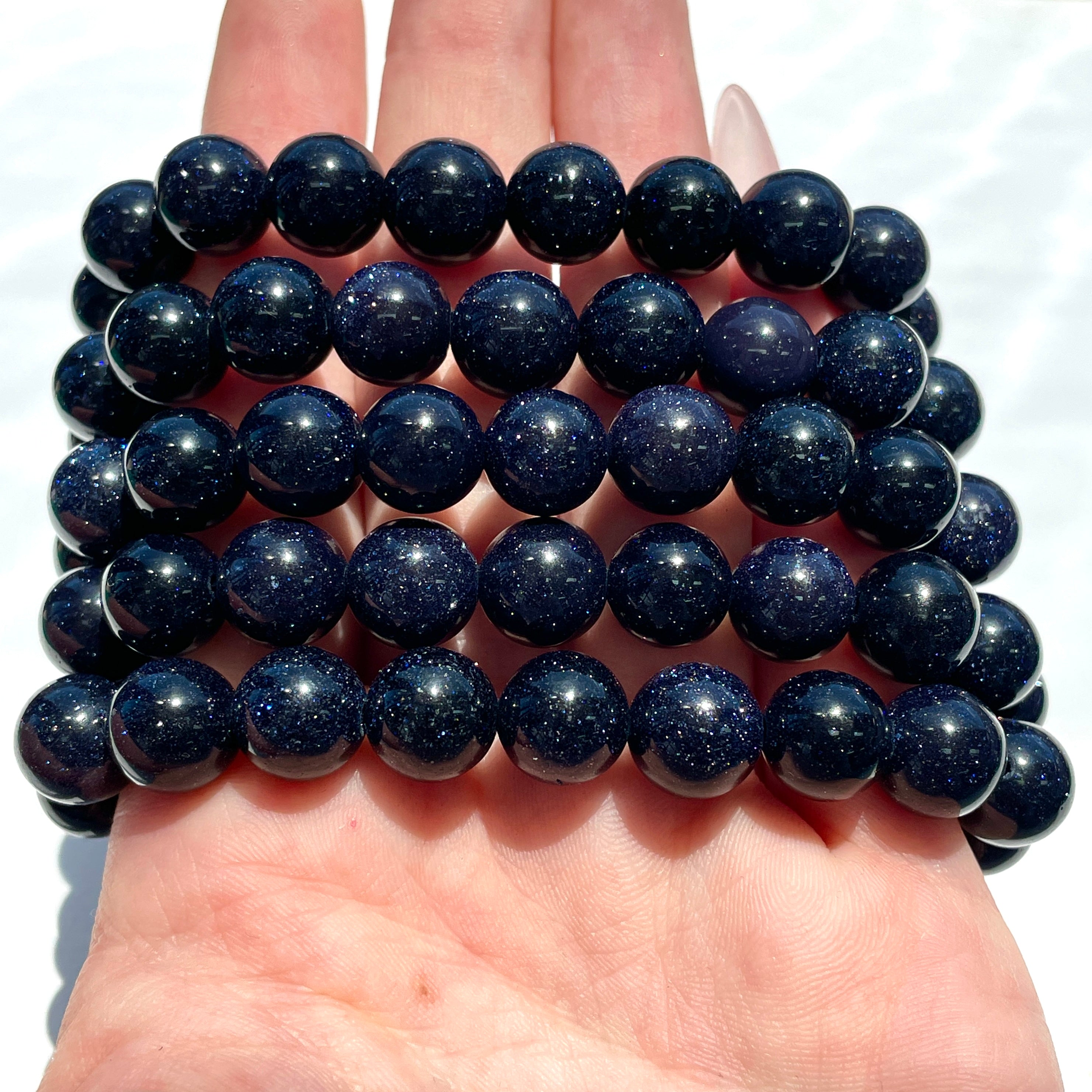 Blue Goldstone Beads Bracelet 10mm