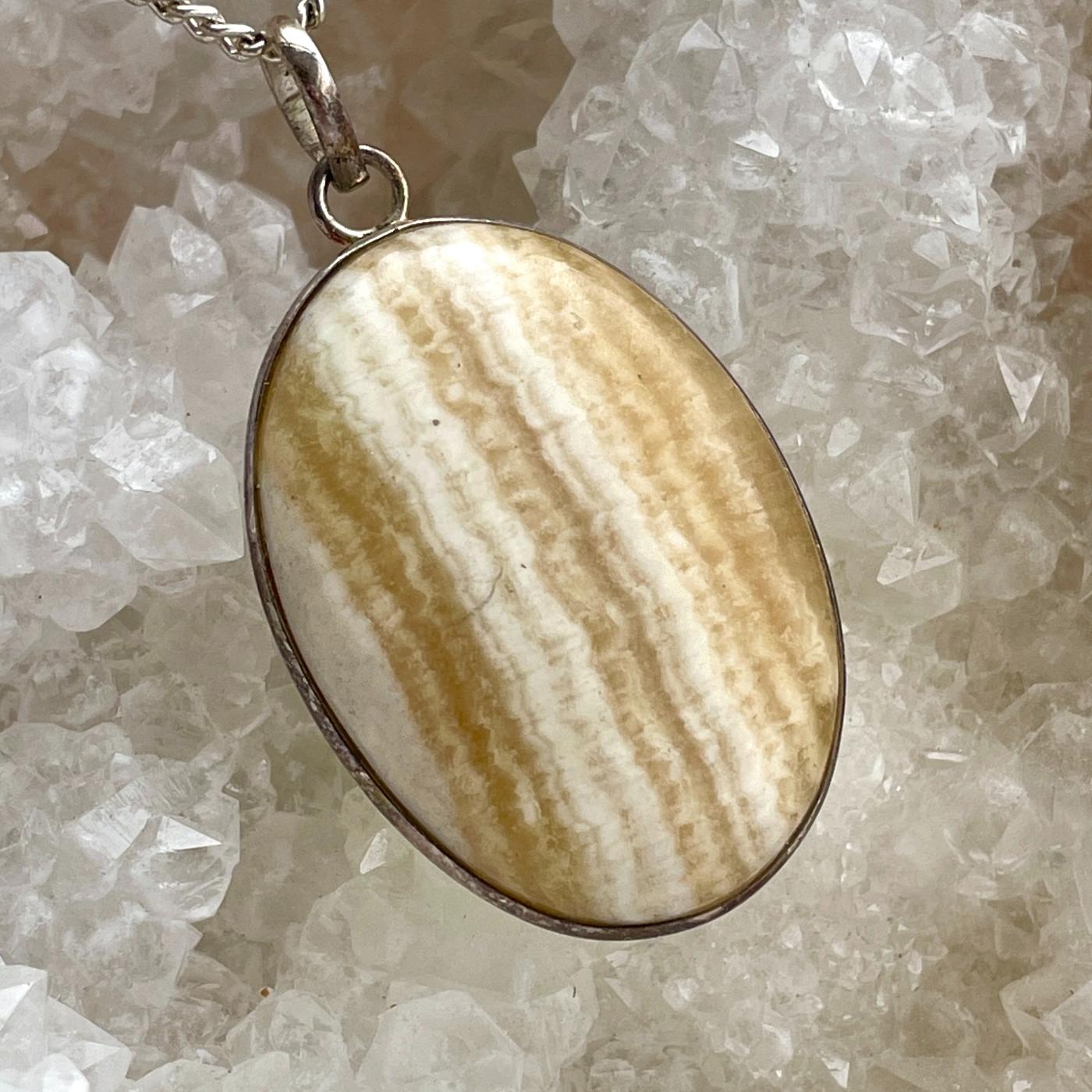 Banded Orange Calcite Silver Pendant LRG - SP64