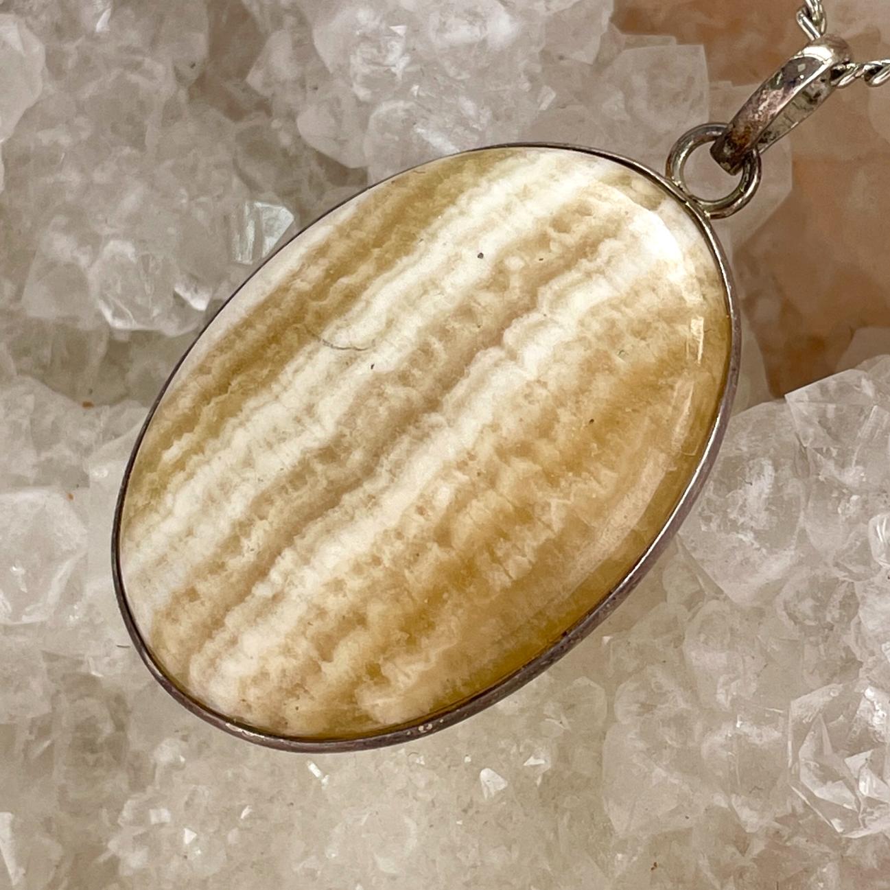 Banded Orange Calcite Silver Pendant LRG - SP64