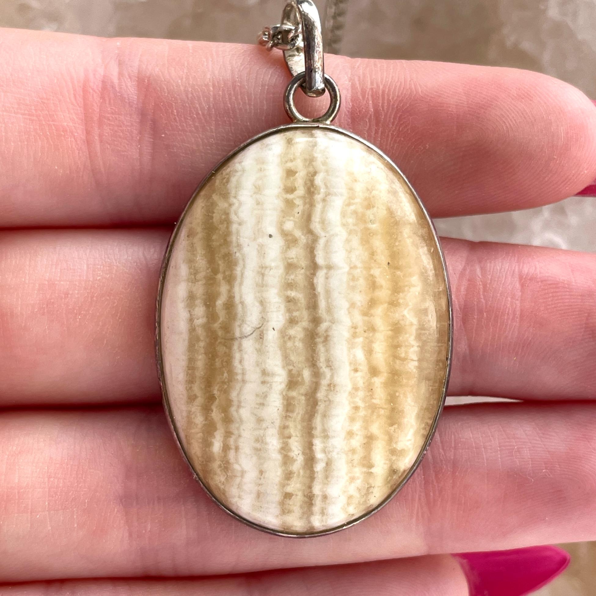 Banded Orange Calcite Silver Pendant LRG - SP64