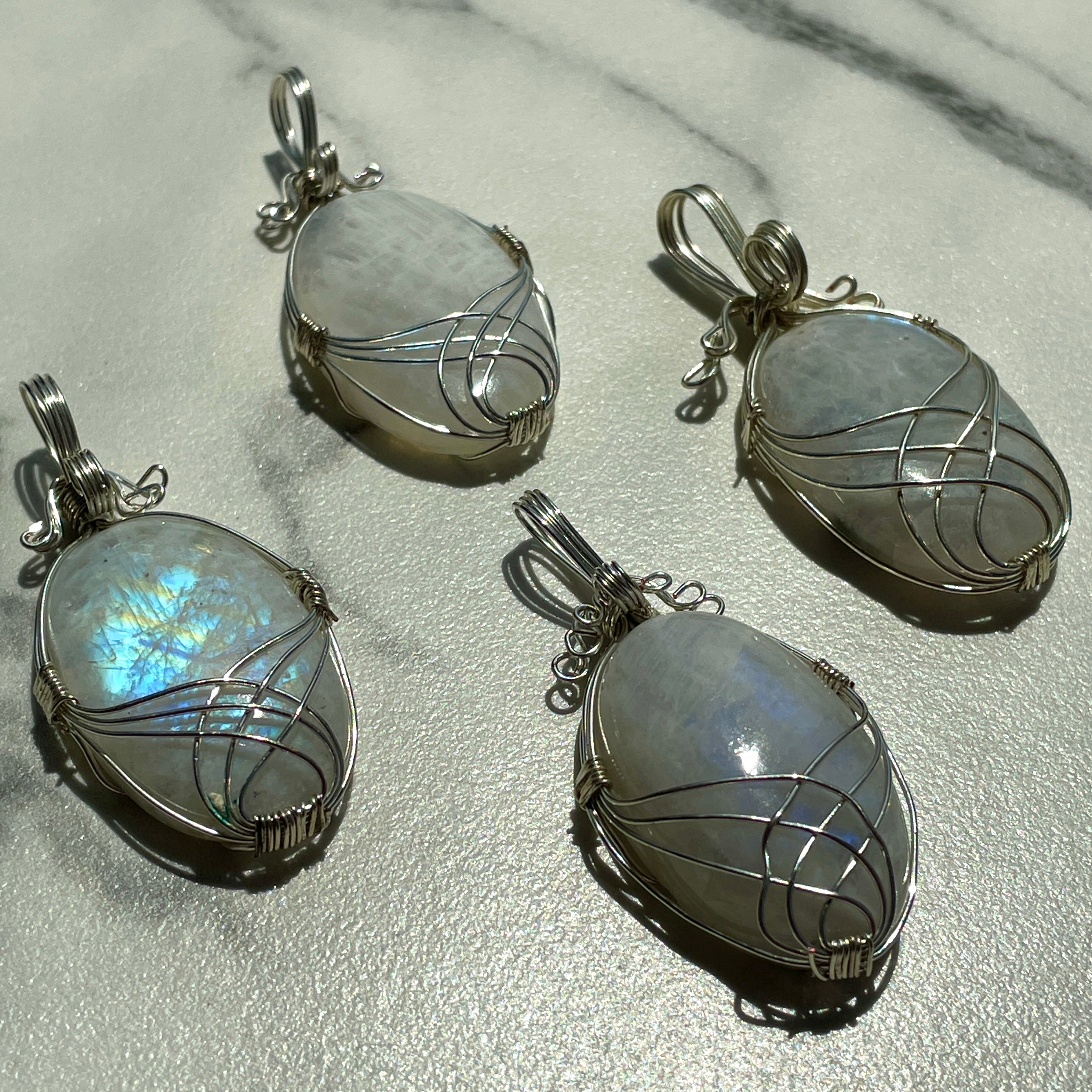 Wire Wrapped Cabochon - Rainbow Moonstone