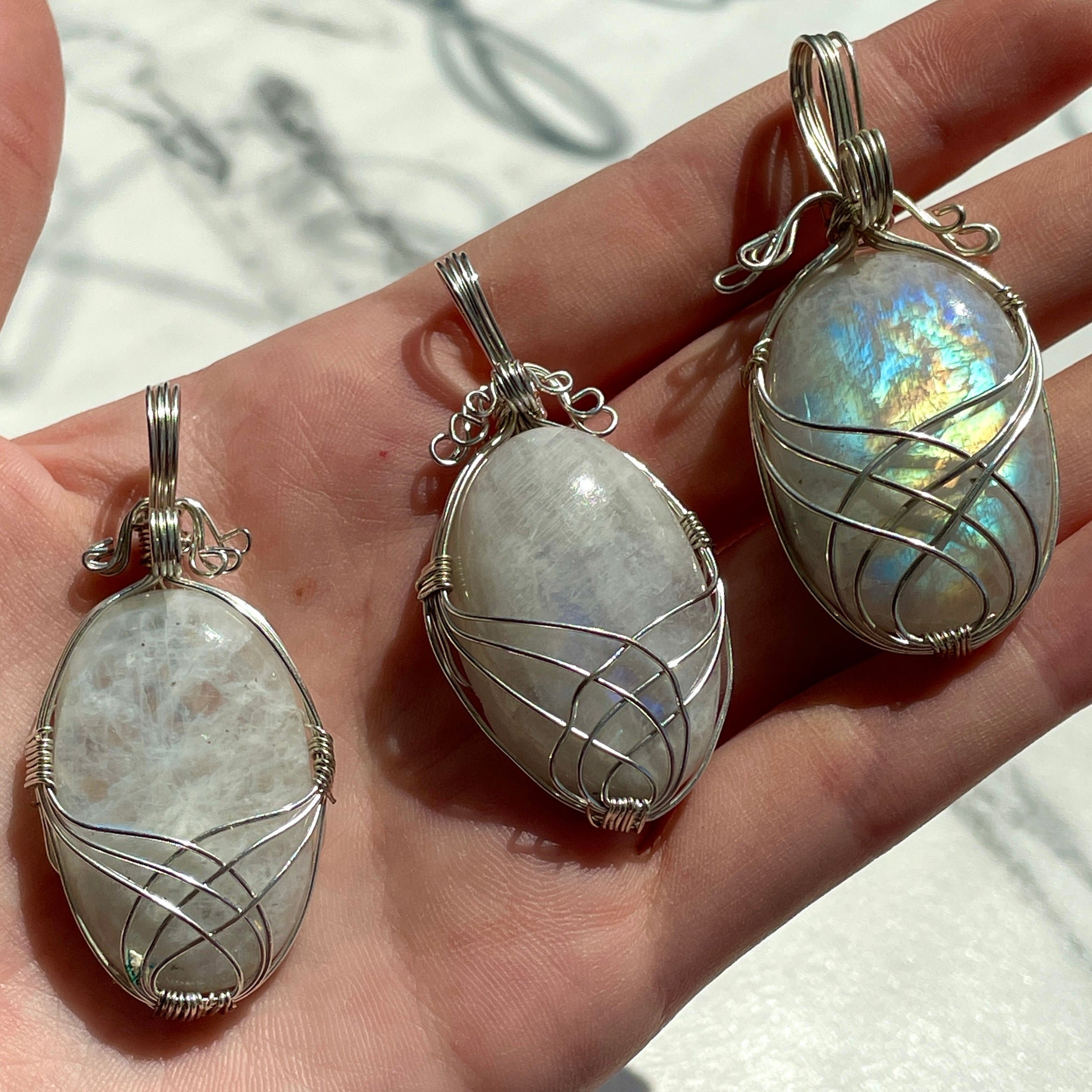 Wire Wrapped Cabochon - Rainbow Moonstone