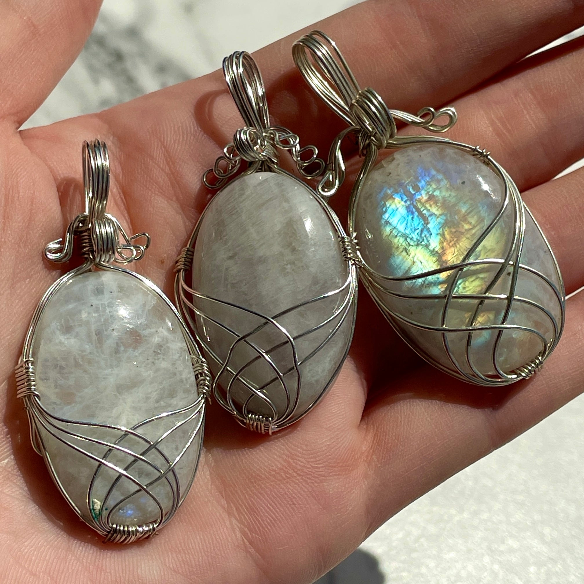 Wire Wrapped Cabochon - Rainbow Moonstone