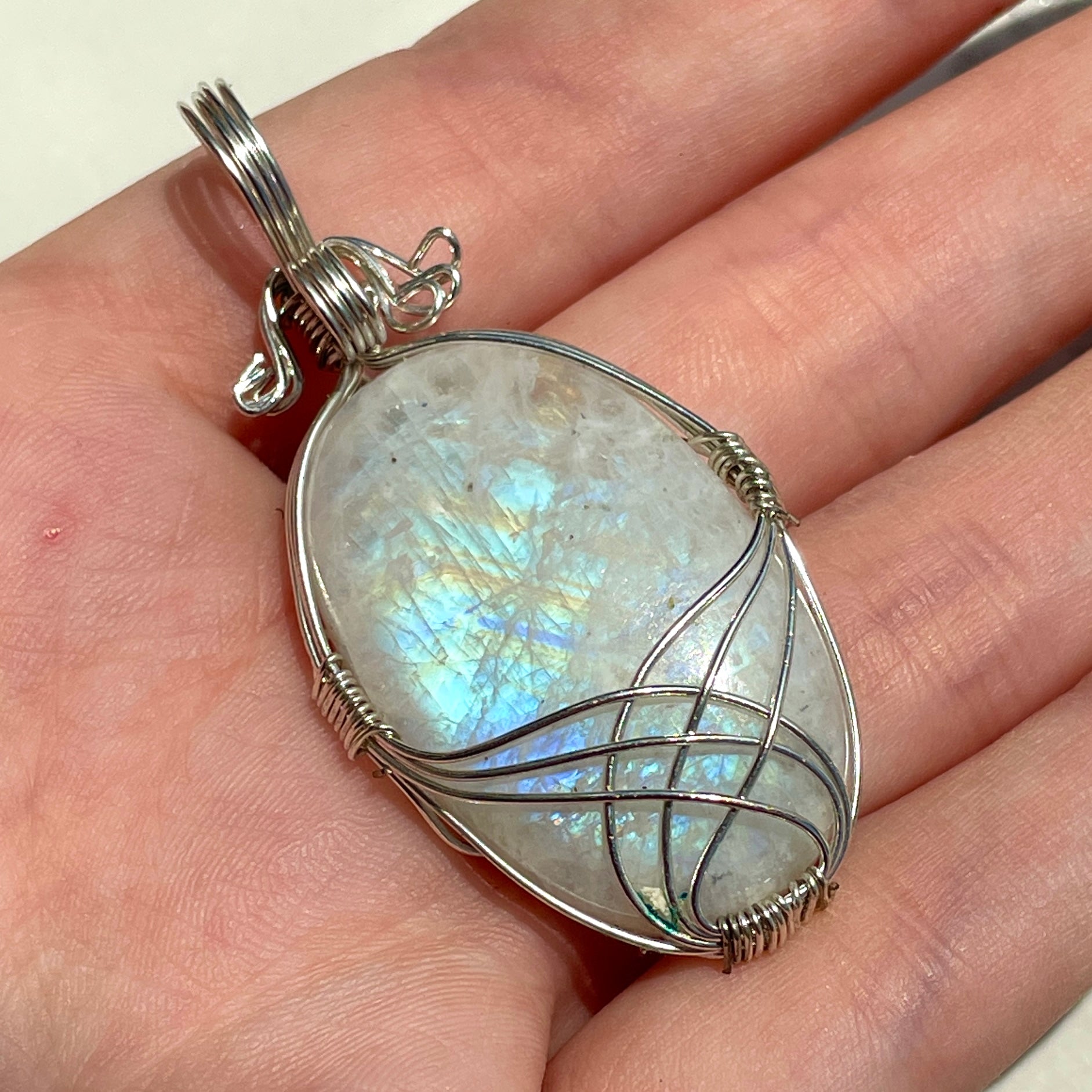 Wire Wrapped Cabochon - Rainbow Moonstone