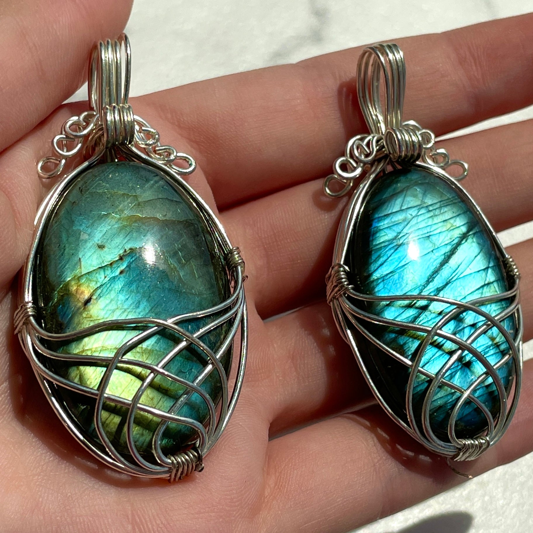 Labradorite Wire Wrapped Cabochon Pendant