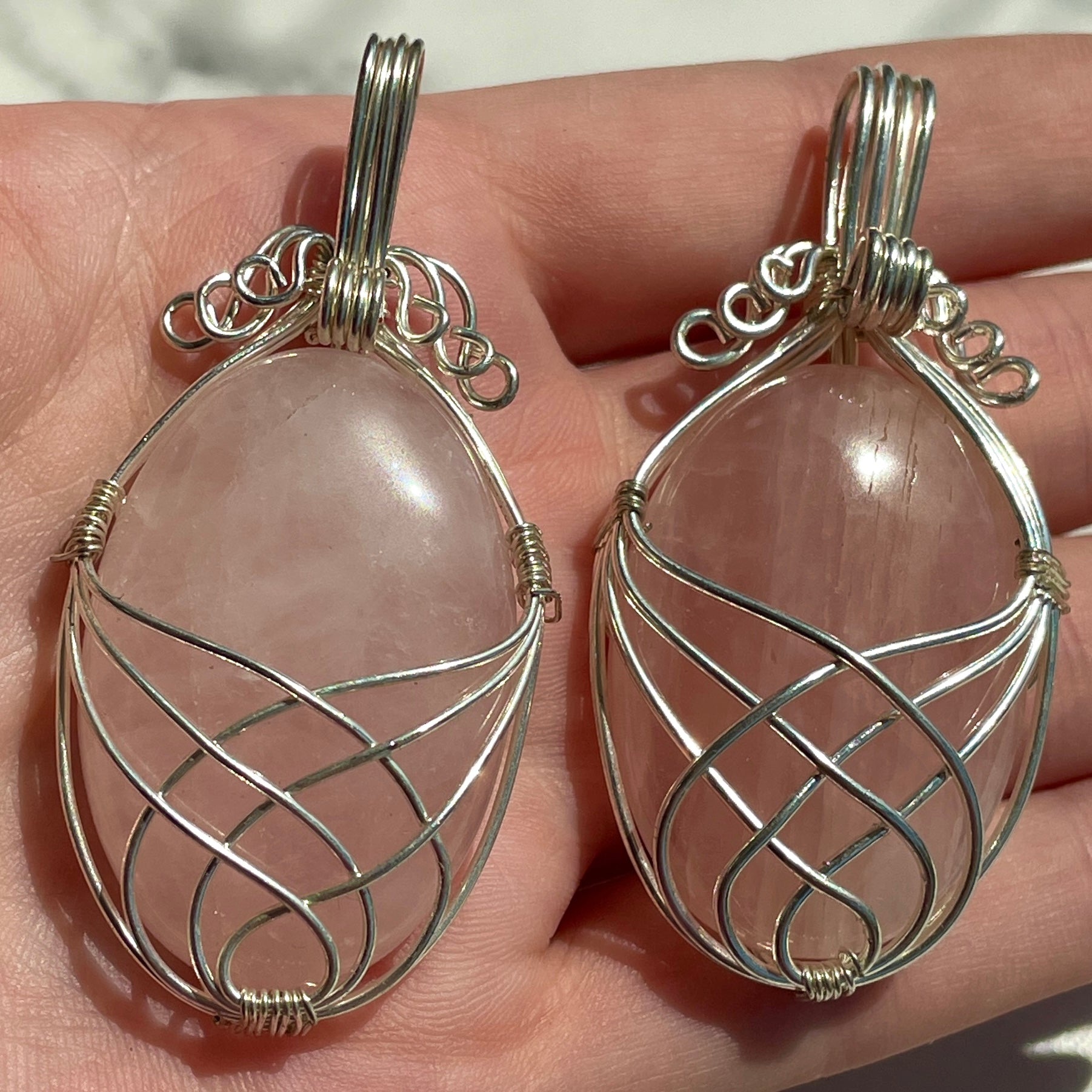 Rose Quartz Wire Wrapped Cabochon Pendant