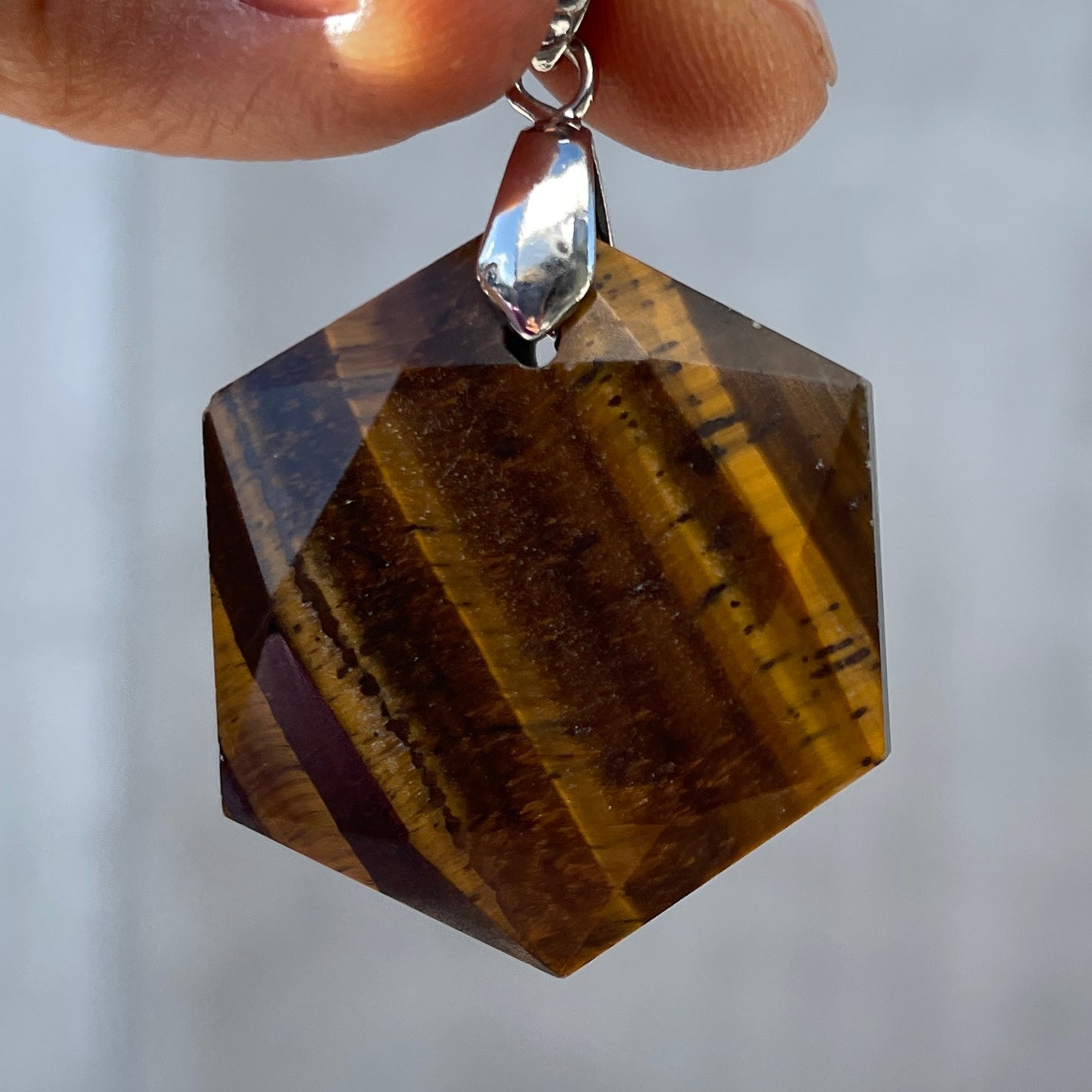 Tigers Eye Hexagonal Pendant